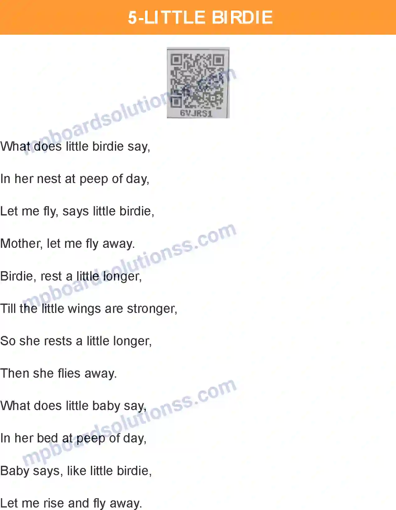 MP Board Book for Class 7 English Little Birdie Image 1