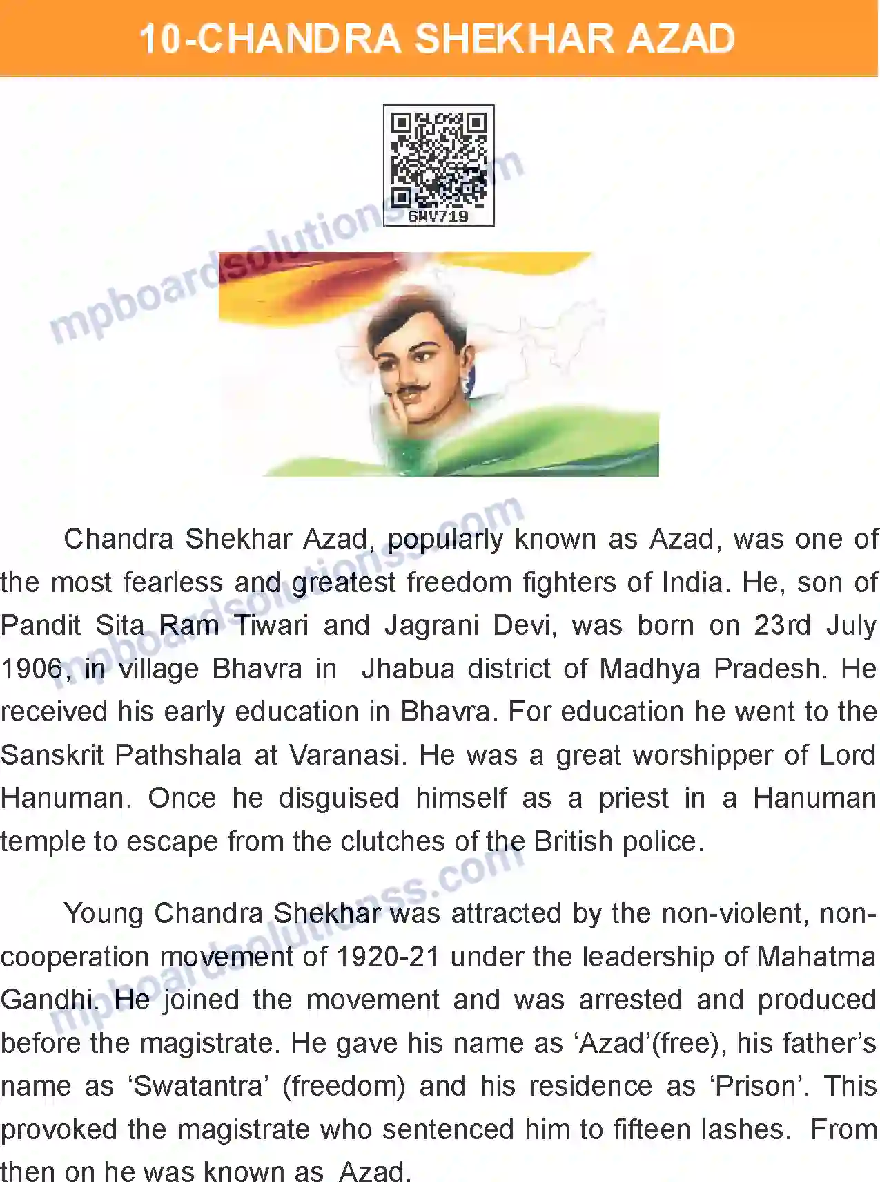 MP Board Book for Class 7 English Chandra Shekhar Azad Image 1