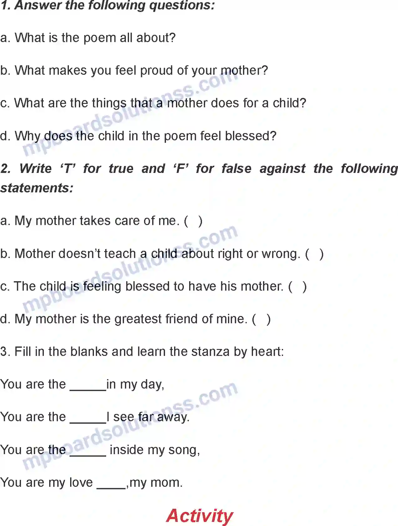 MP Board Book for Class 7 English The Adorable Mother Image 3