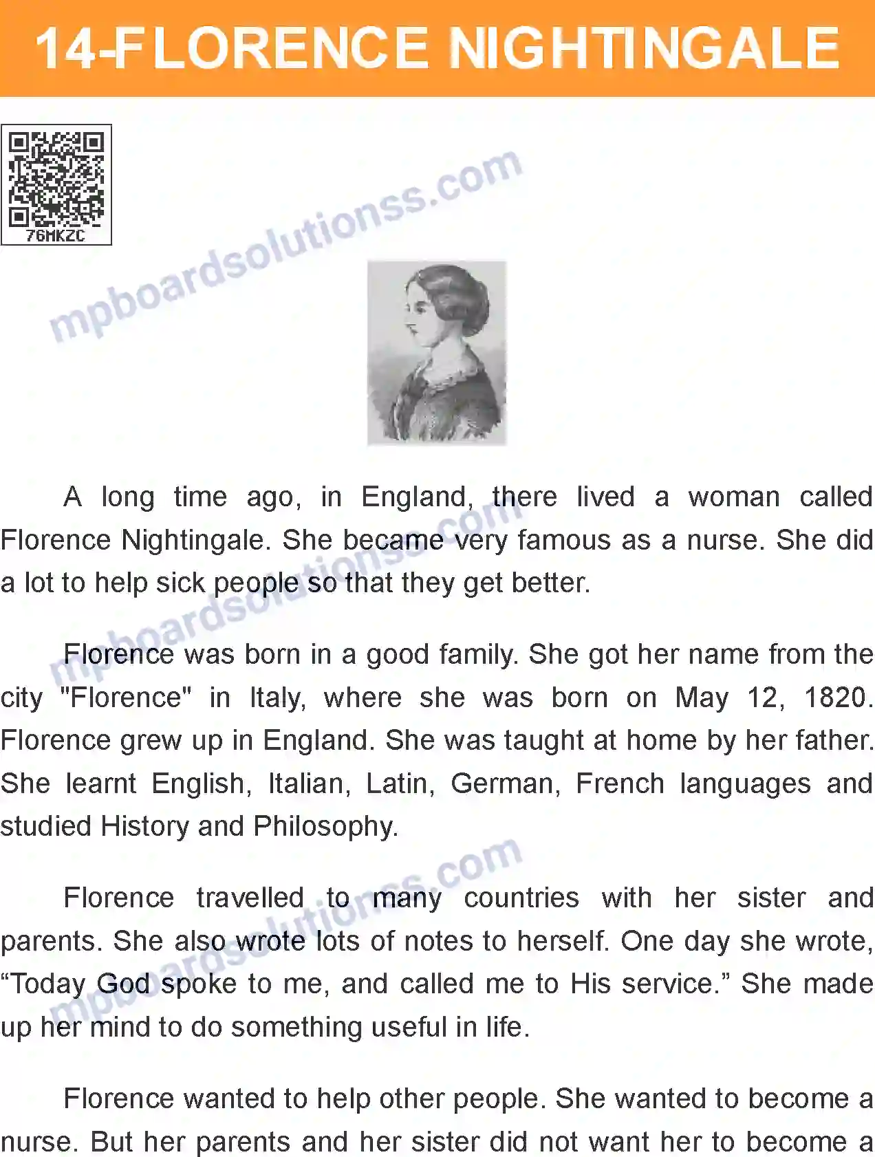 MP Board Book for Class 7 English Florence Nightingale Image 1