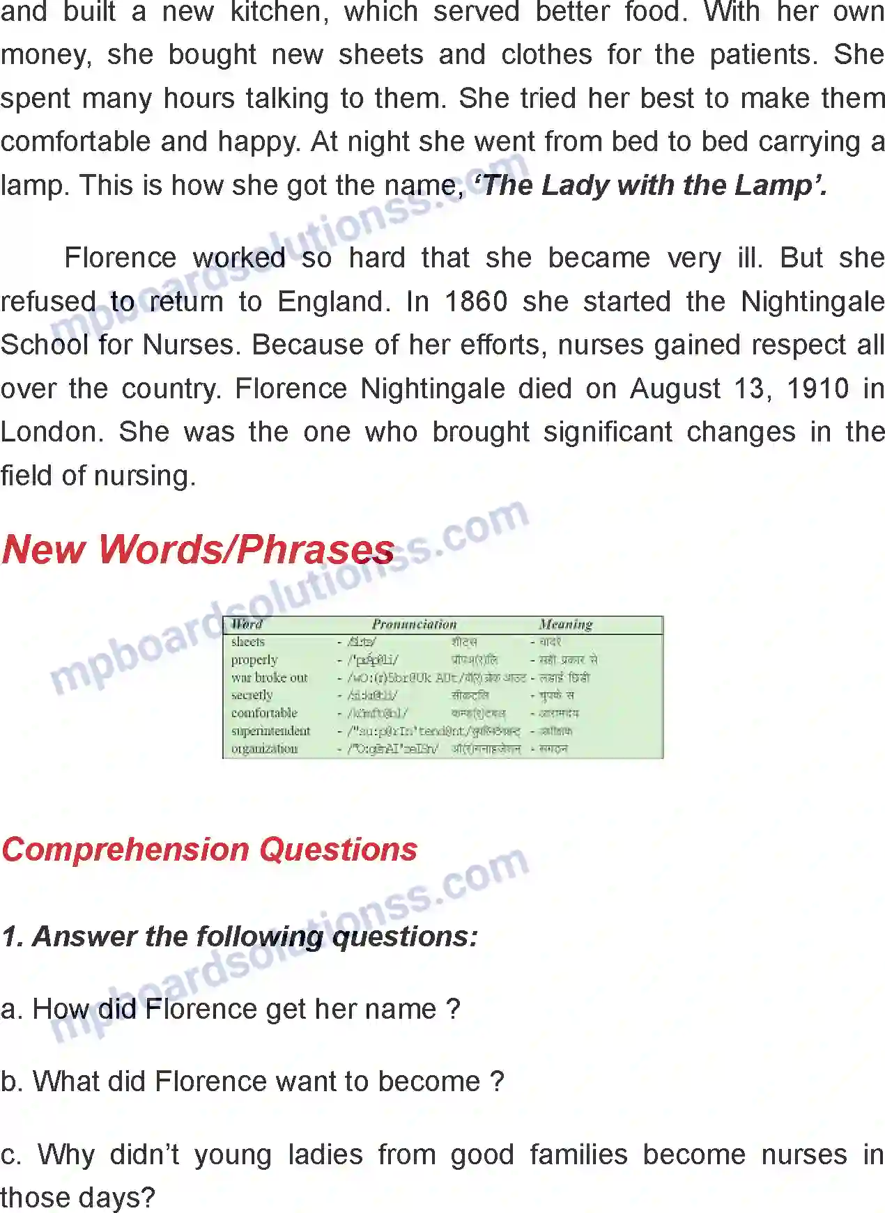 MP Board Book for Class 7 English Florence Nightingale Image 3