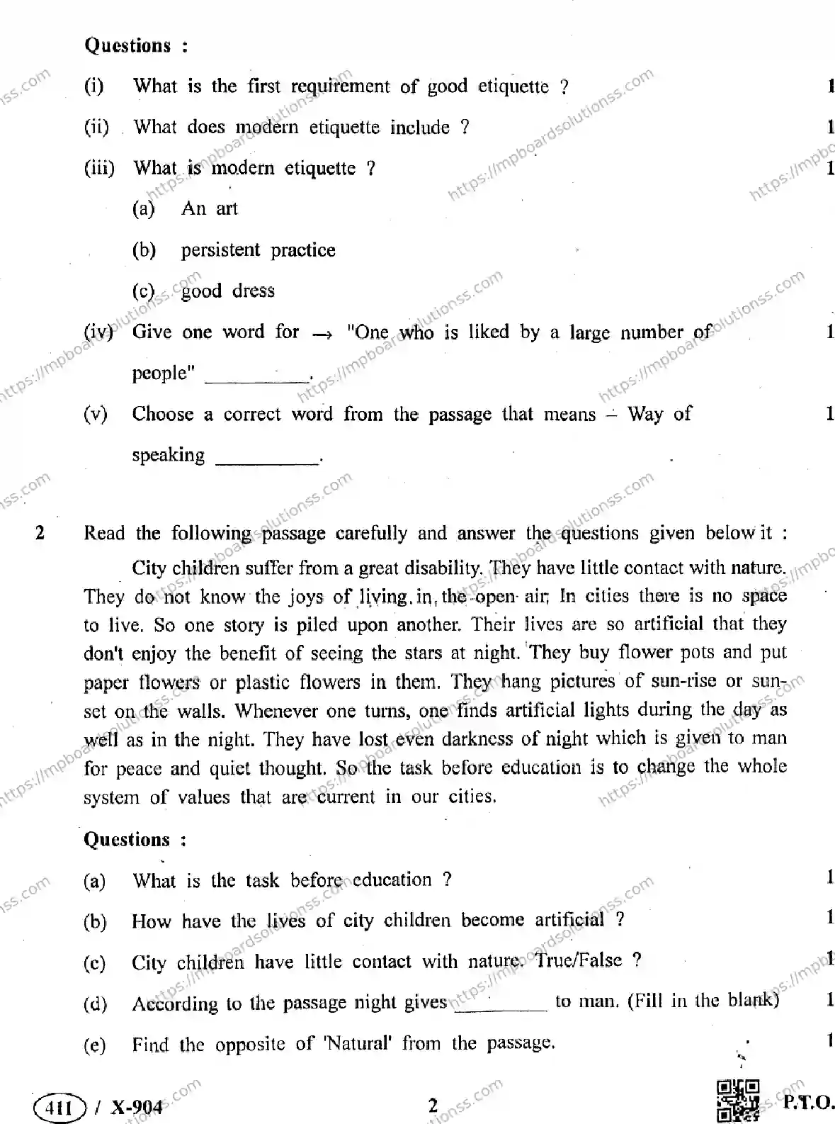 MP Board Class 10 English General-106884 Final Paper 2019 Image 2