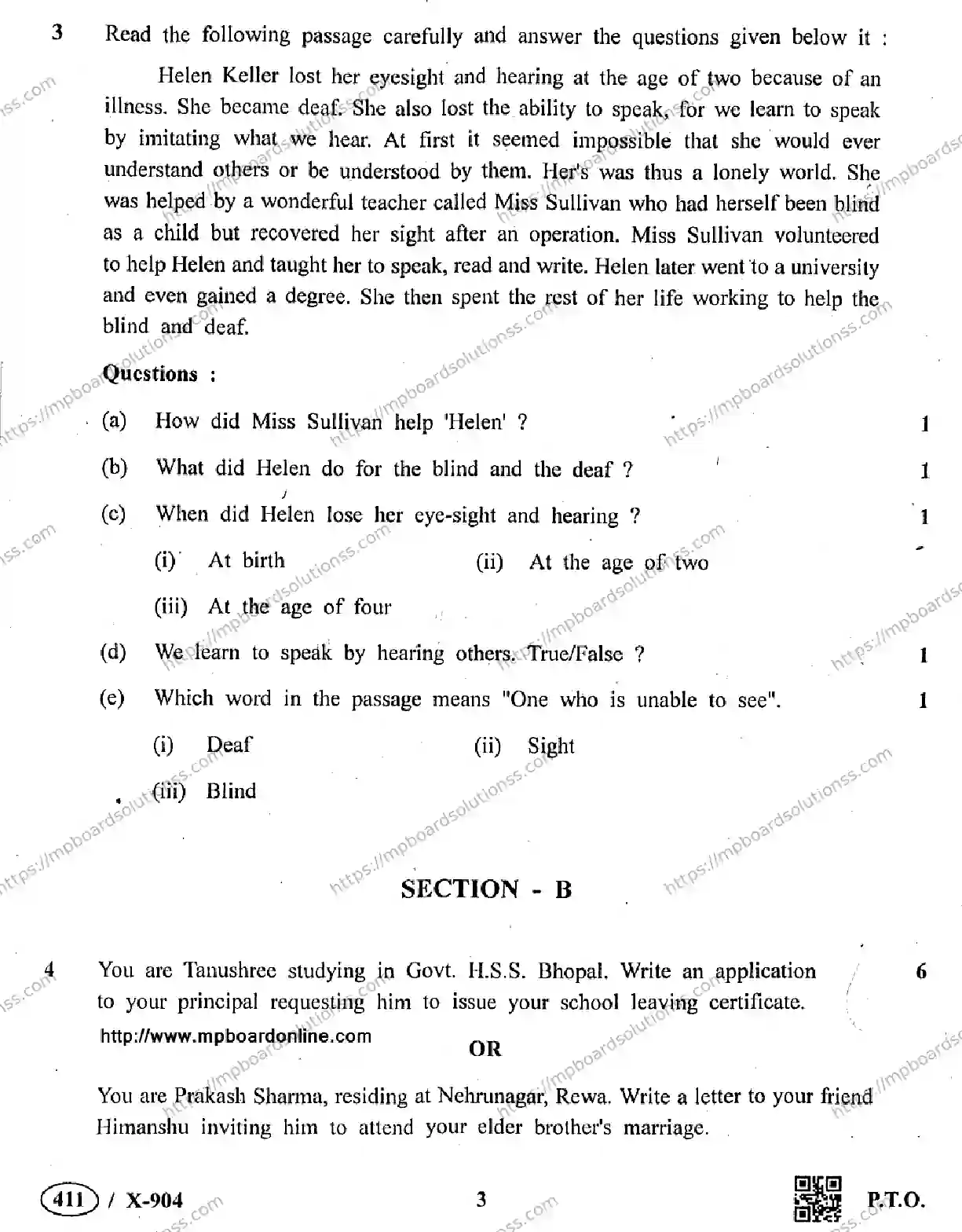 MP Board Class 10 English General-106884 Final Paper 2019 Image 3