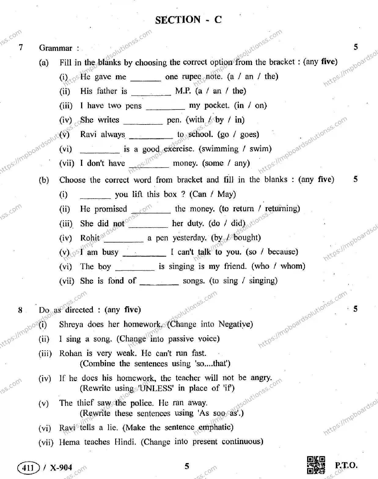 MP Board Class 10 English General-106884 Final Paper 2019 Image 5