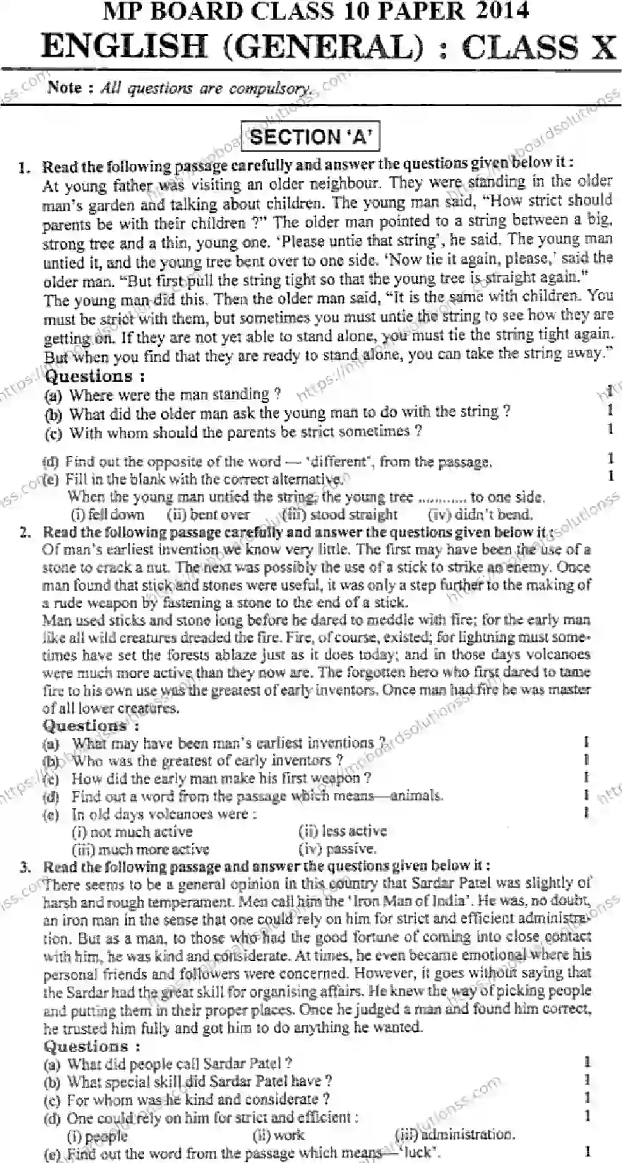 MP Board Class 10 English General-509987 Final Paper 2014 Image 1