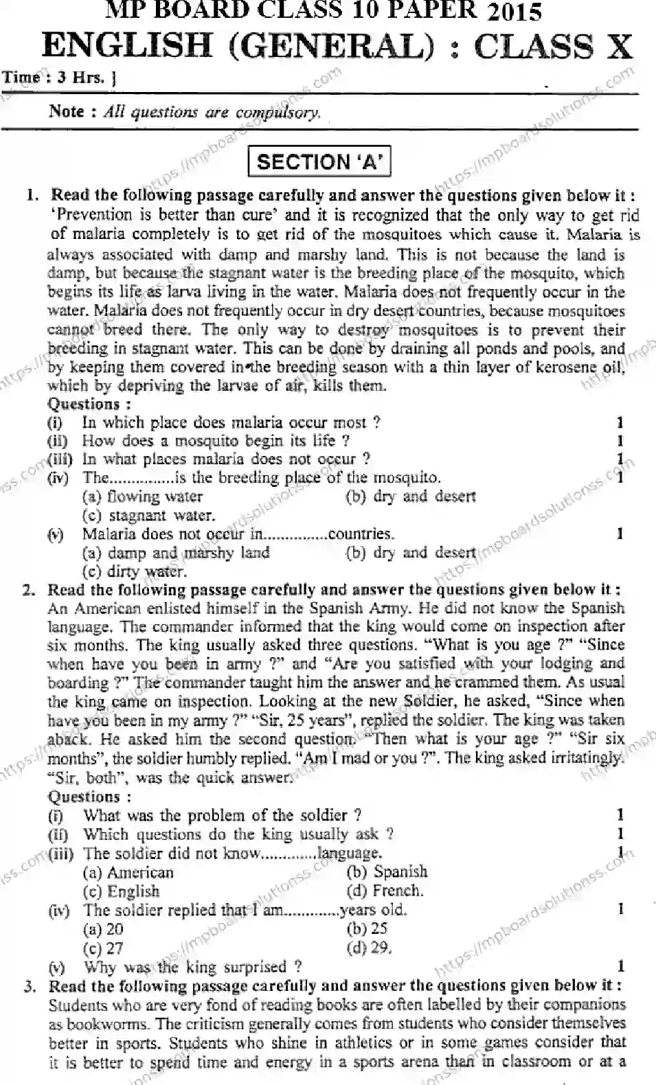 MP Board Class 10 English General-621498 Final Paper 2015 Image 1