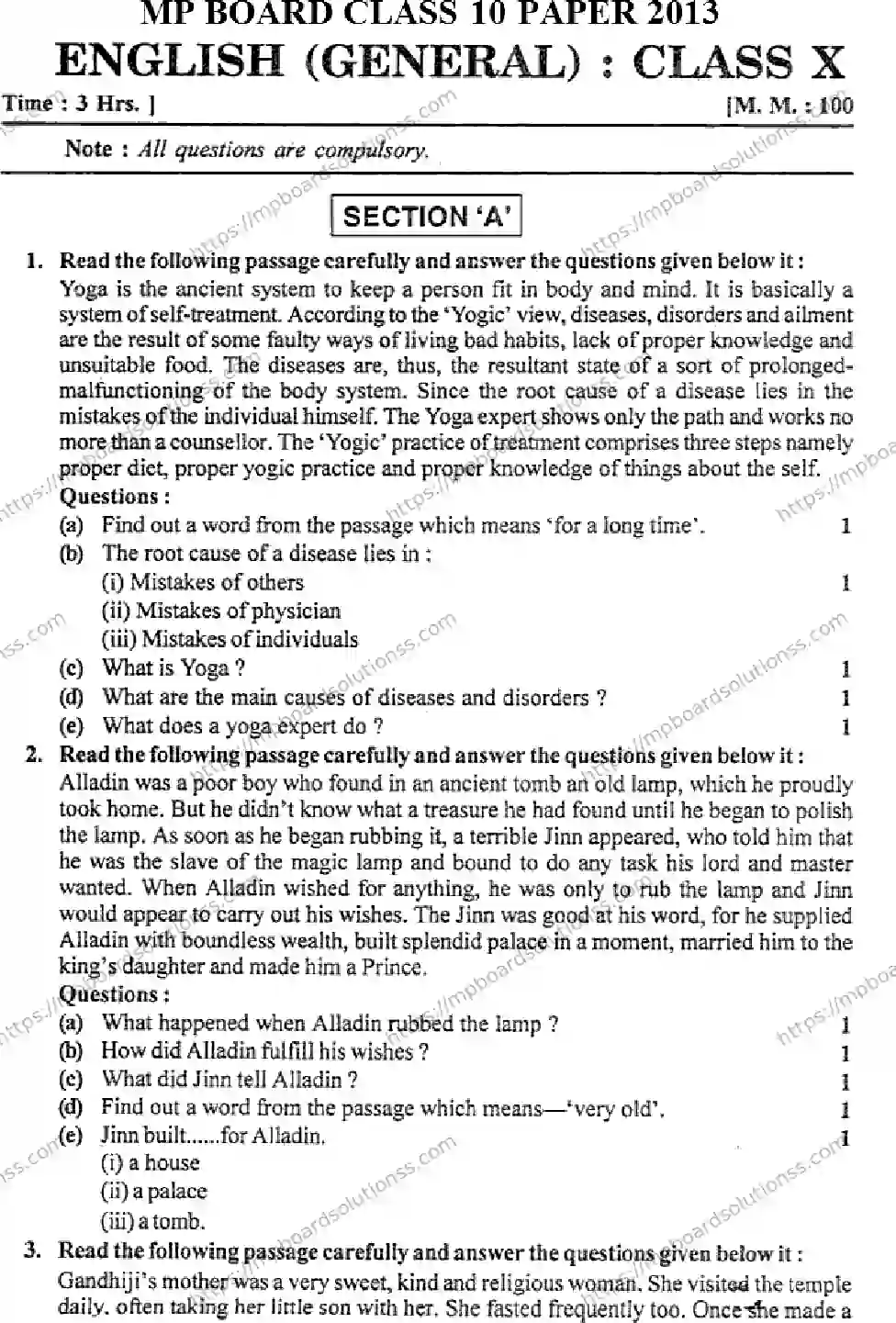 MP Board Class 10 English General-746476 Final Paper 2013 Image 1