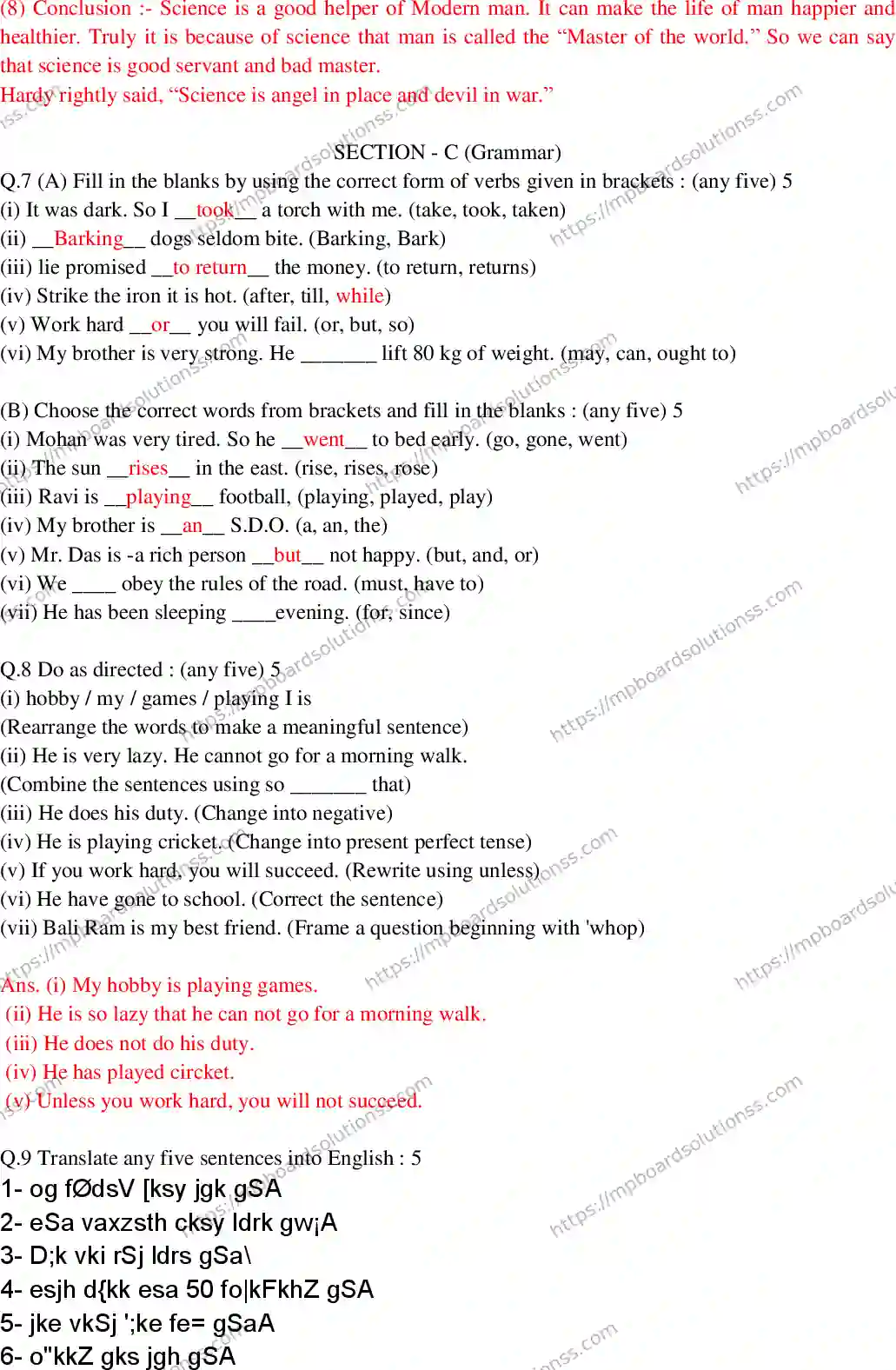 MP Board Class 10 English General With Answer-187147 Final Paper 2017 Image 5