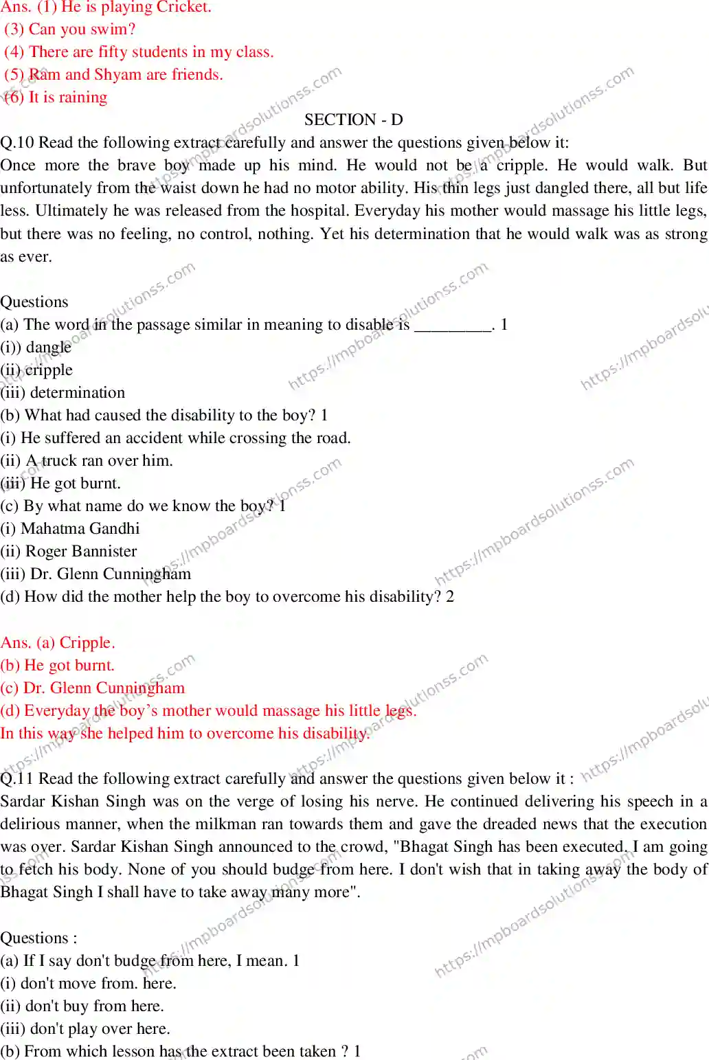 MP Board Class 10 English General With Answer-187147 Final Paper 2017 Image 6
