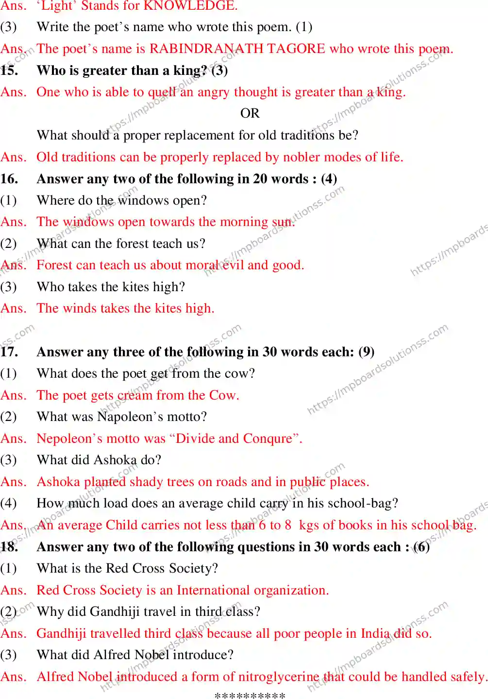 MP Board Class 10 English General With Answer-829173 Final Paper 2018 Image 11