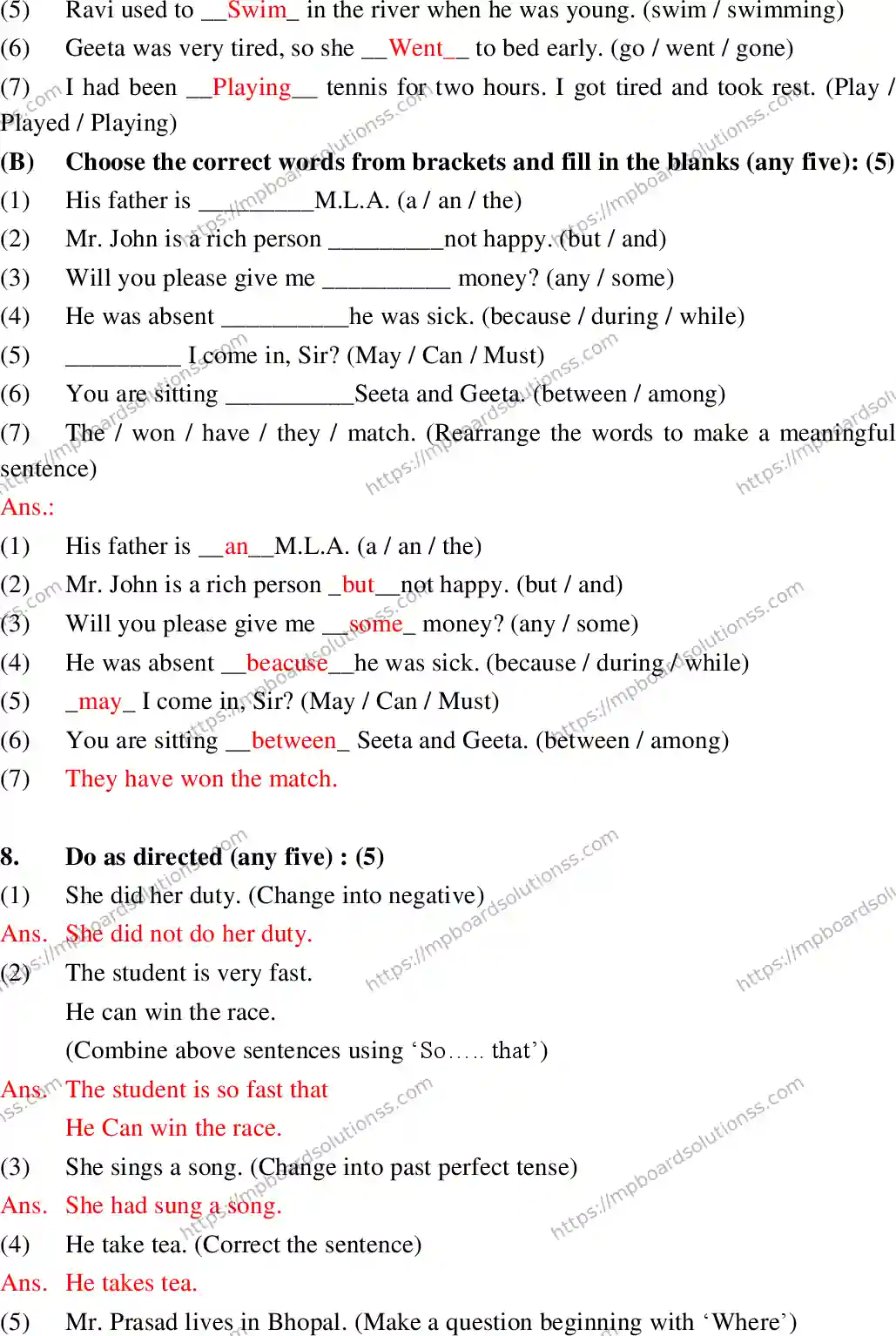 MP Board Class 10 English General With Answer-829173 Final Paper 2018 Image 7