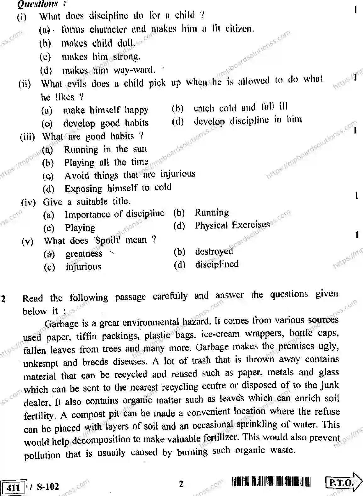 MP Board Class 10 English HE-901326 Final Paper 2022 Image 2