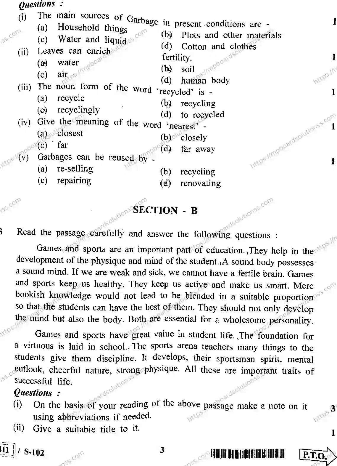 MP Board Class 10 English HE-901326 Final Paper 2022 Image 3