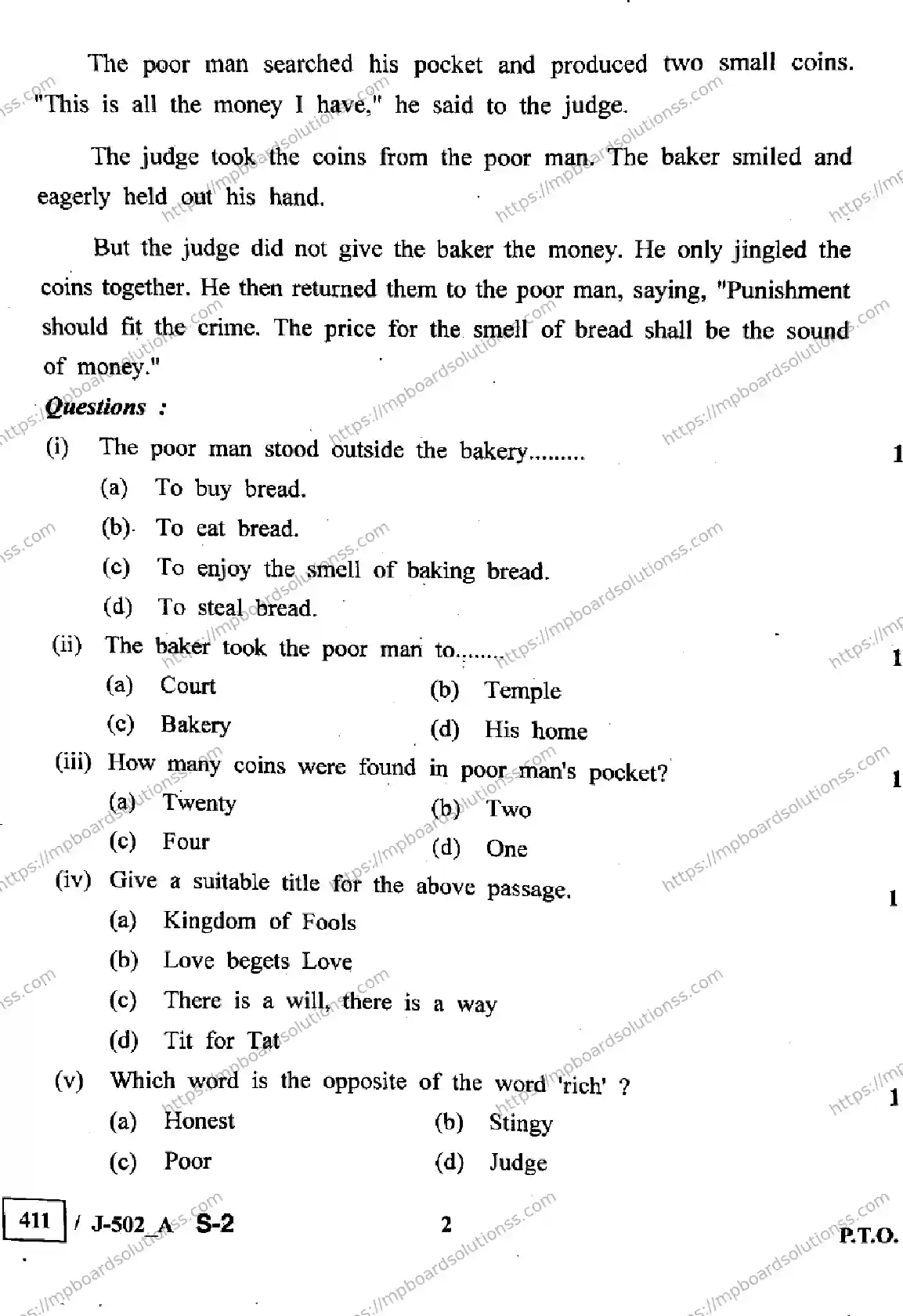 MP Board Class 10 English J Set A-473216 Final Paper 2023 Image 2