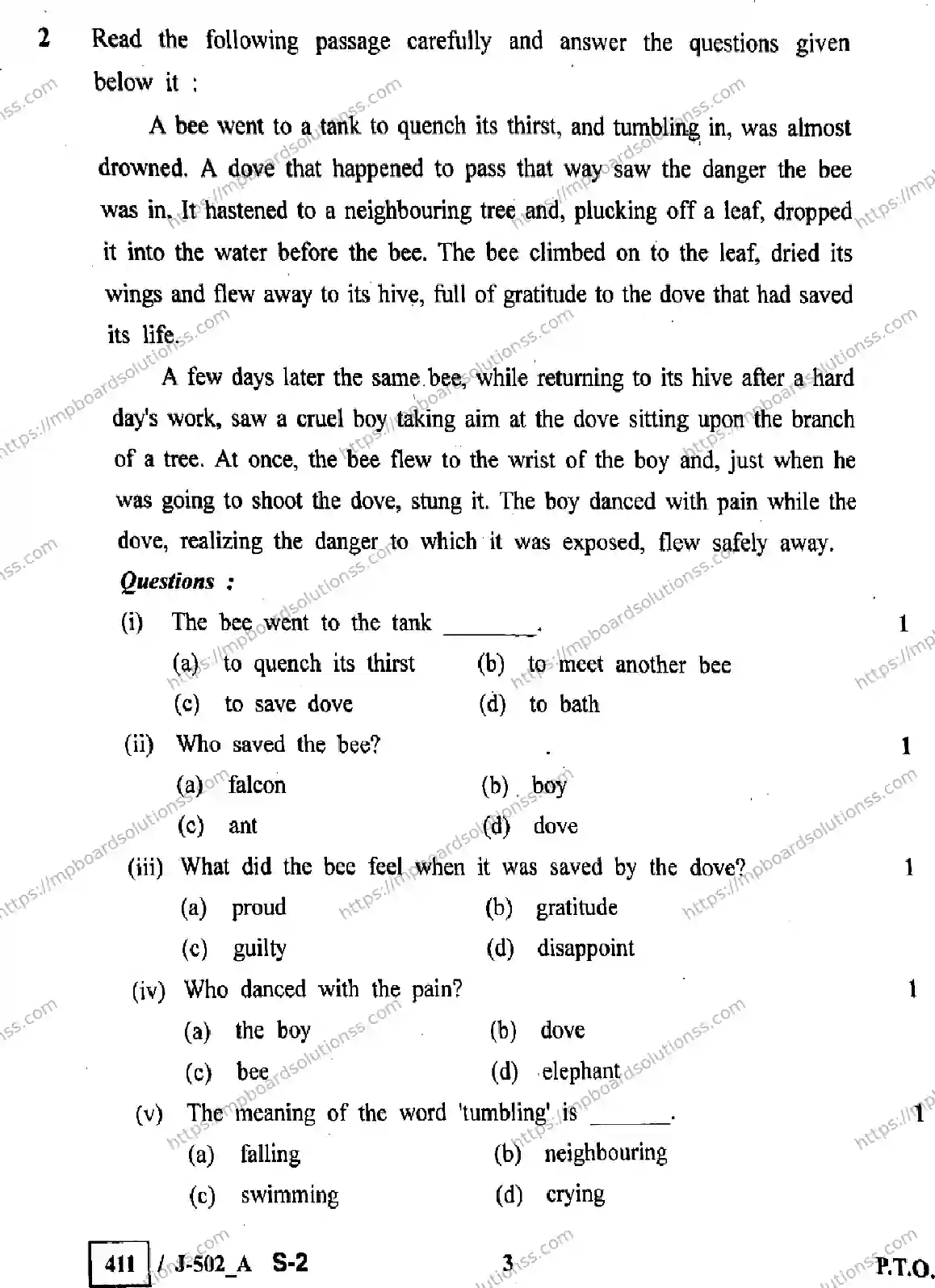 MP Board Class 10 English J Set A-473216 Final Paper 2023 Image 3