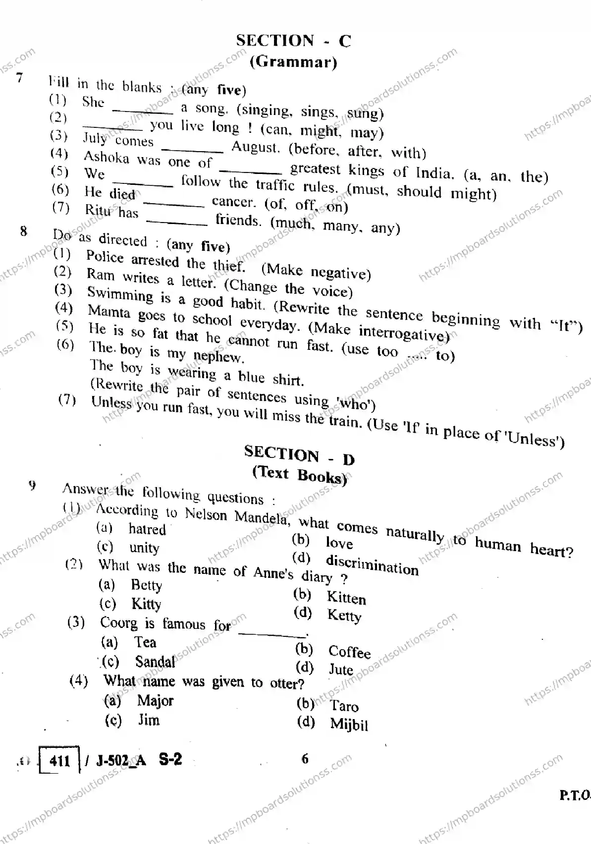 MP Board Class 10 English J Set A-473216 Final Paper 2023 Image 6