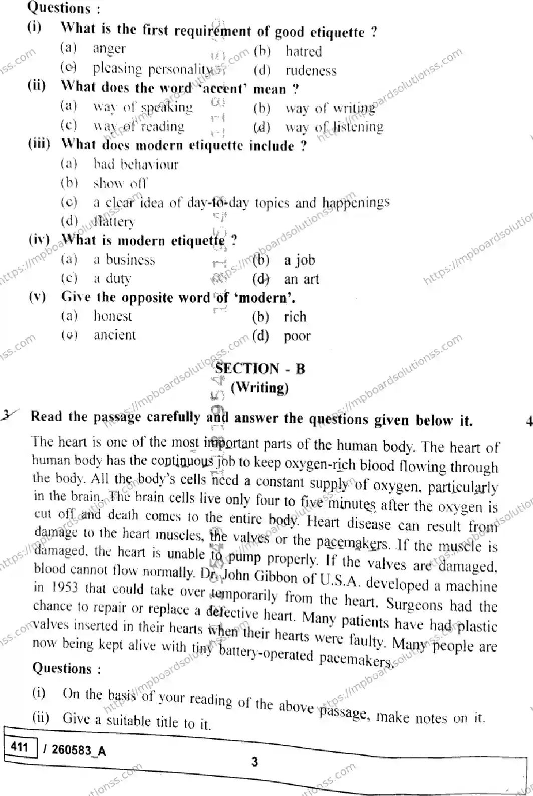 MP Board Class 10 English Set A-174660 Final Paper 2026 Image 3