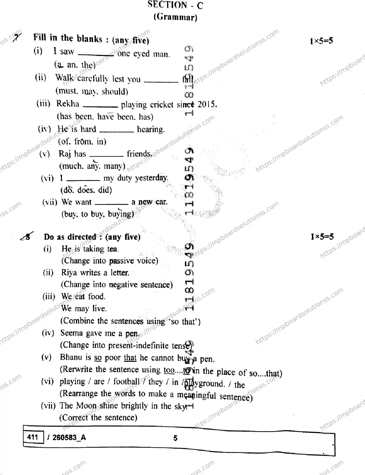 MP Board Class 10 English Set A-174660 Final Paper 2026 Image 5
