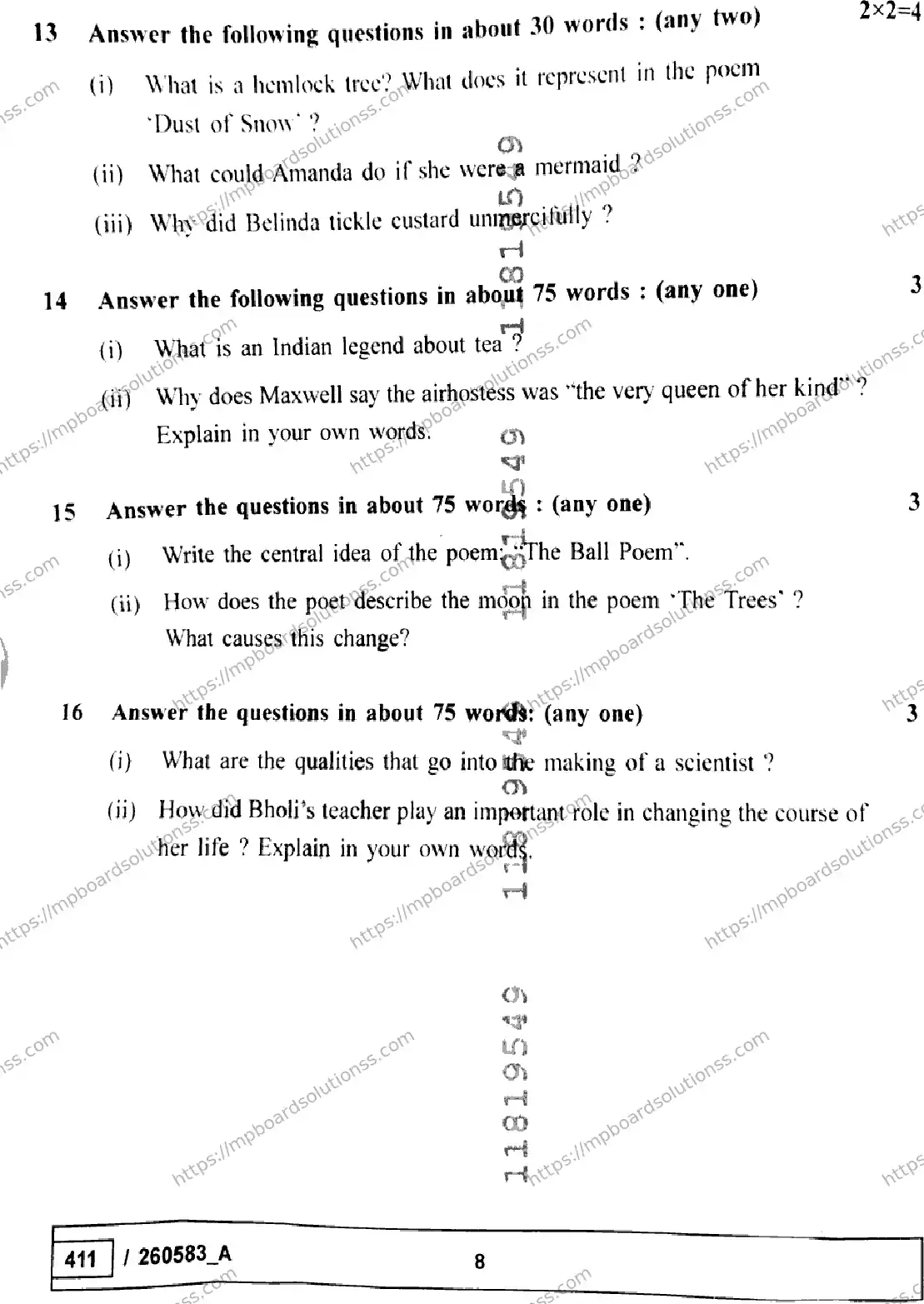 MP Board Class 10 English Set A-174660 Final Paper 2026 Image 8