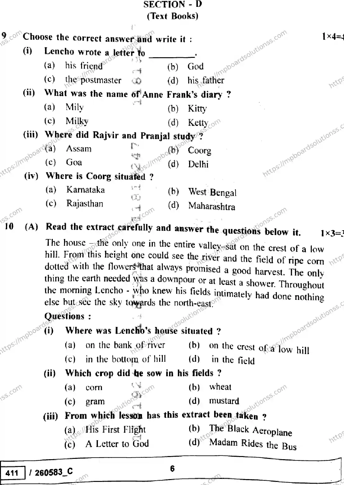 MP Board Class 10 English Set C-257439 Final Paper 2026 Image 6