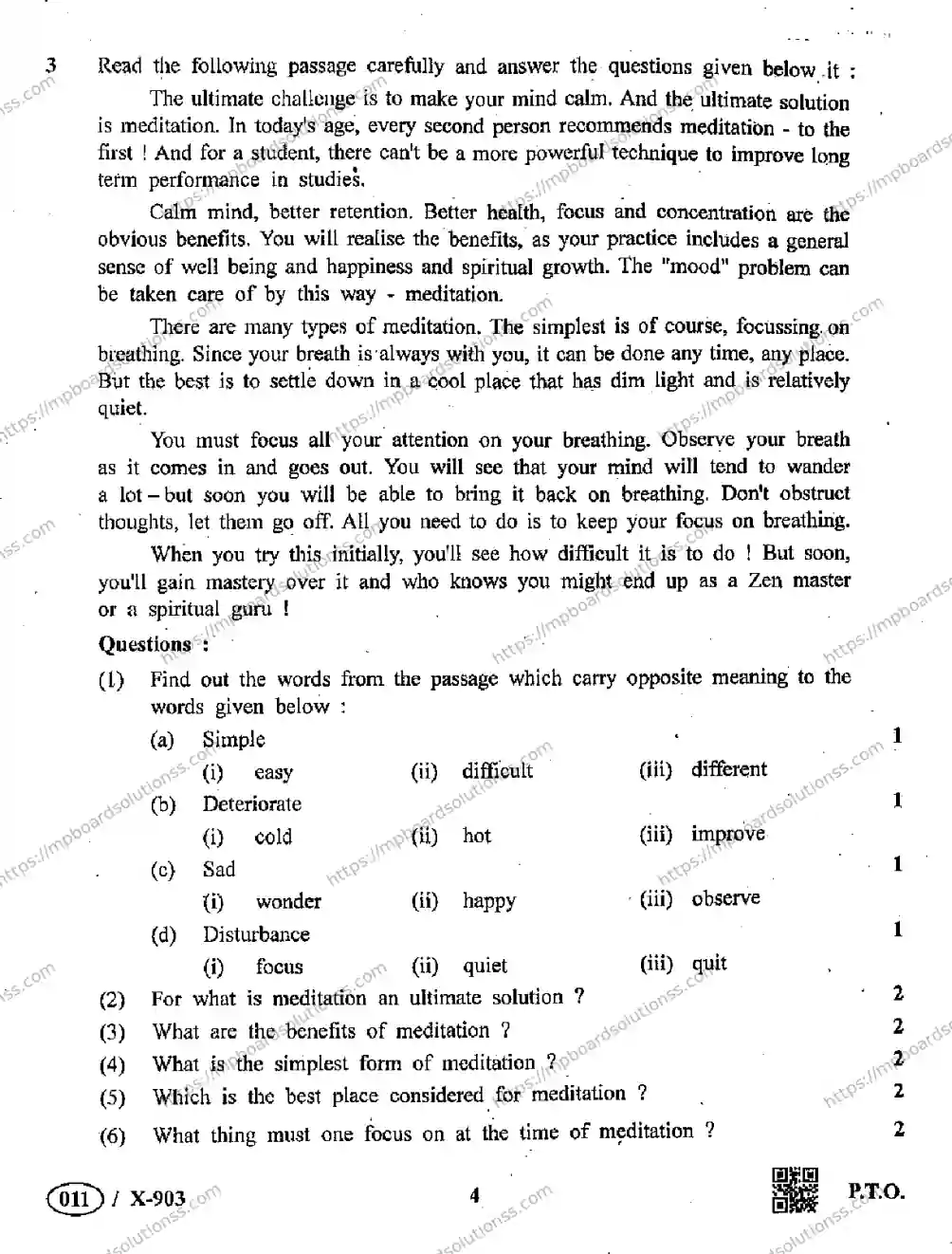 MP Board Class 10 English Special-107549 Final Paper 2019 Image 4