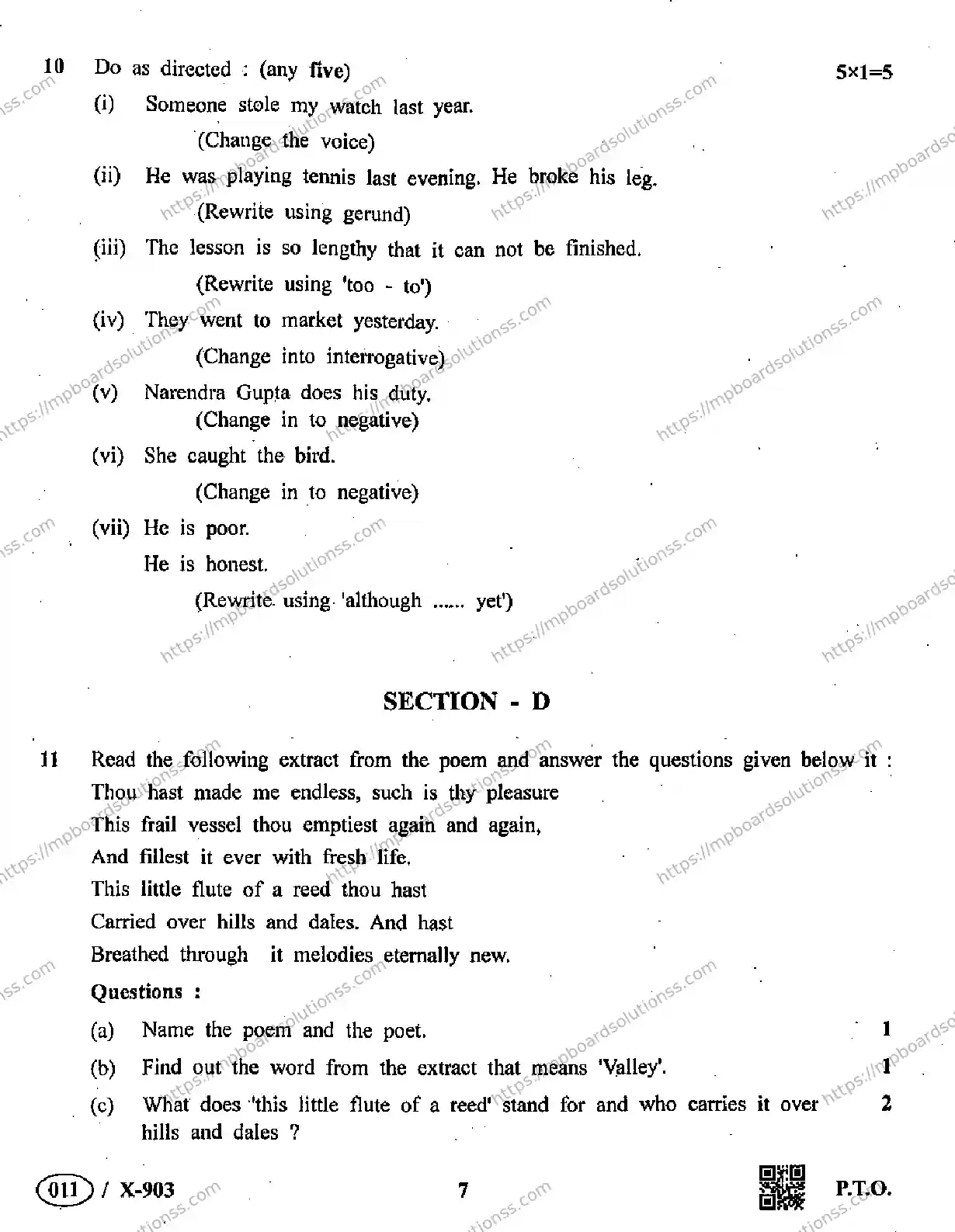 MP Board Class 10 English Special-107549 Final Paper 2019 Image 7
