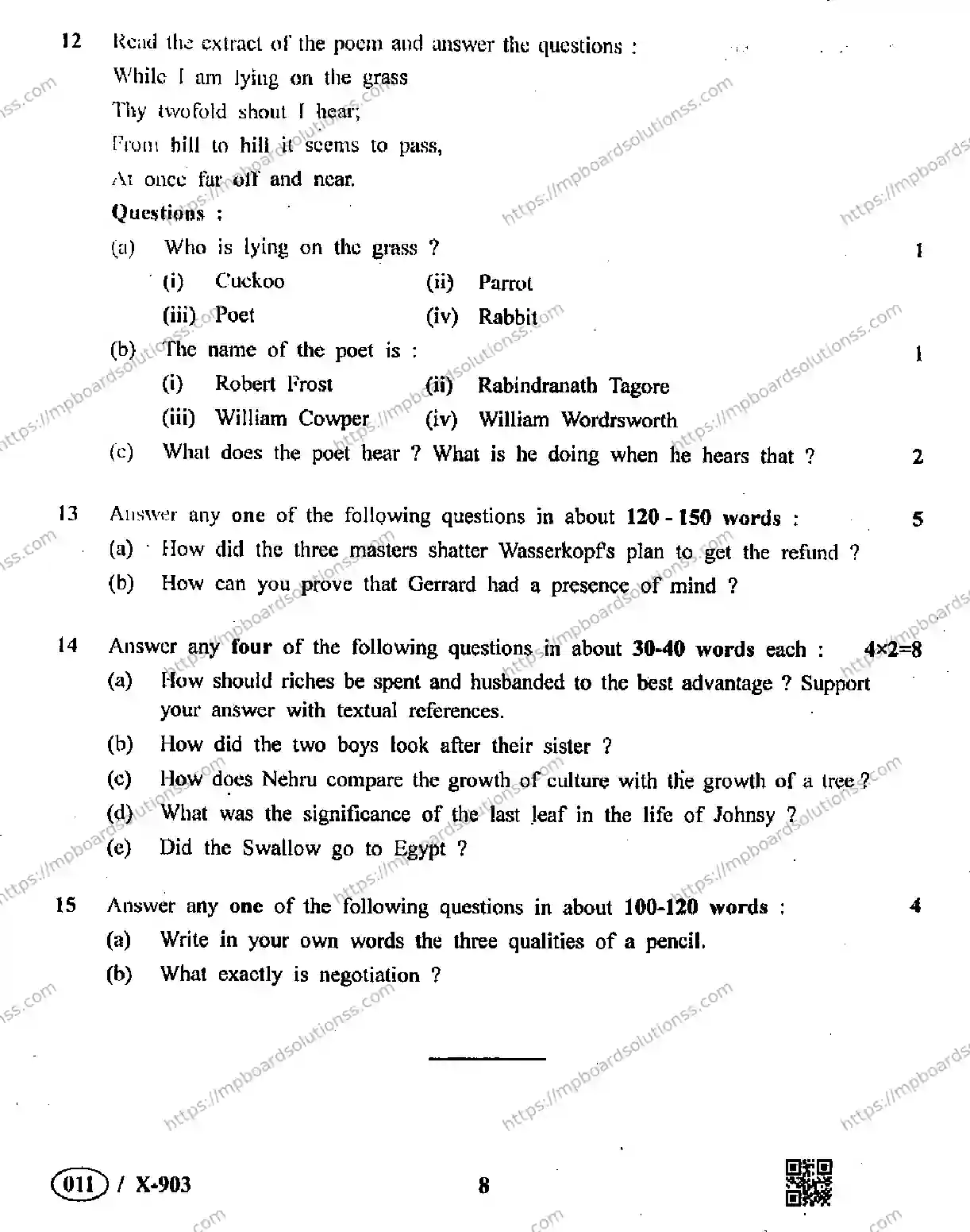 MP Board Class 10 English Special-107549 Final Paper 2019 Image 8