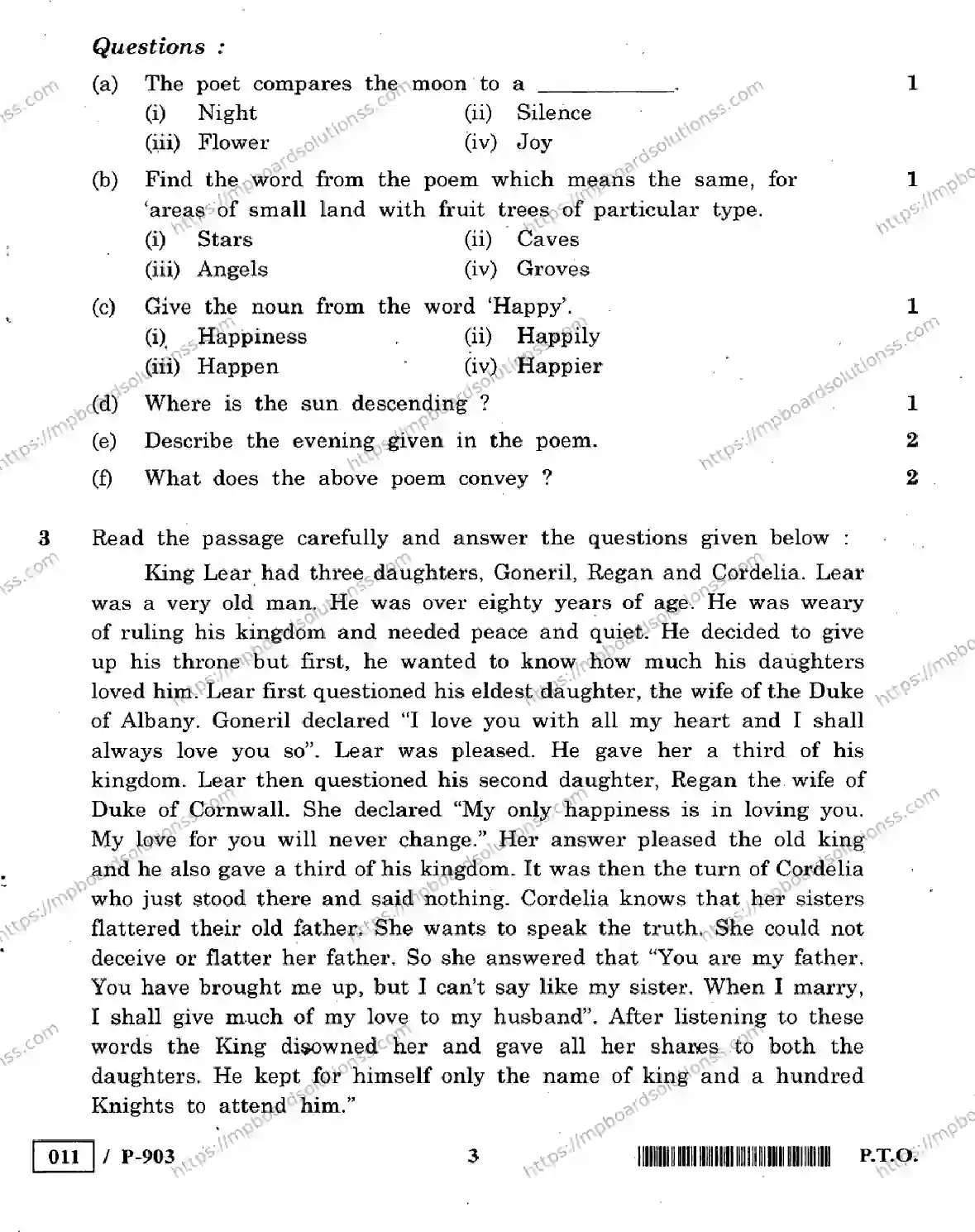 MP Board Class 10 English Special-749056 Final Paper 2020 Image 3