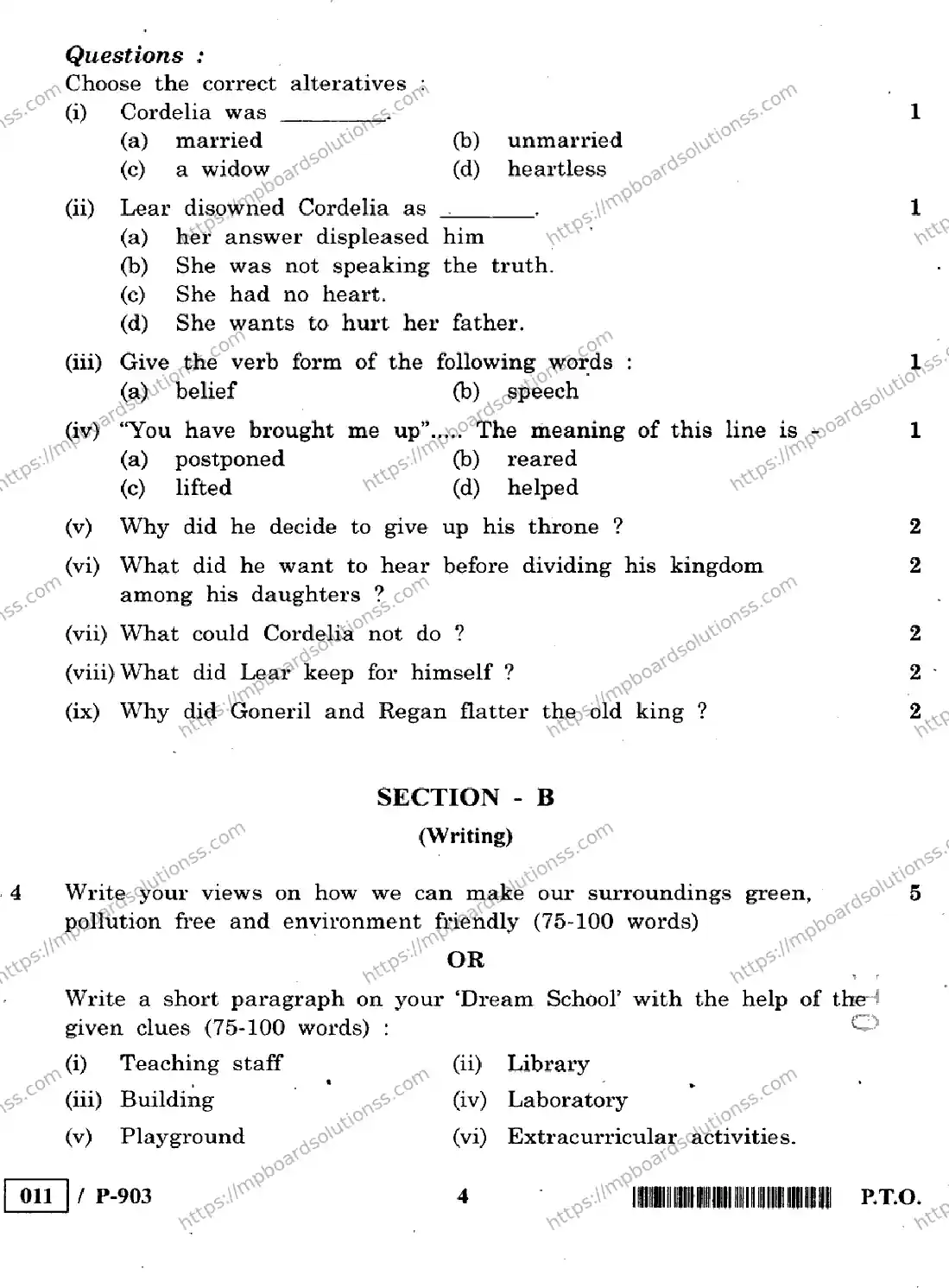 MP Board Class 10 English Special-749056 Final Paper 2020 Image 4