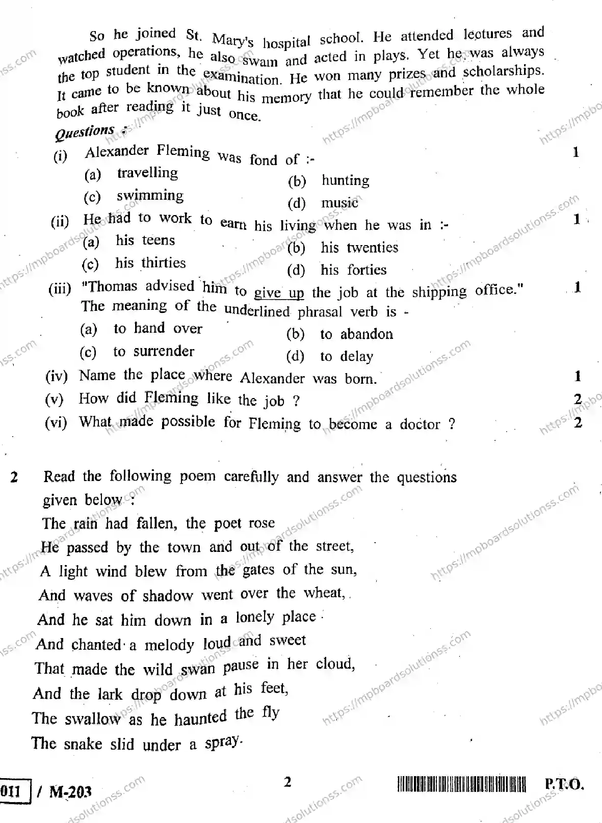 MP Board Class 10 English Special HE-949285 Final Paper 2021 Image 2