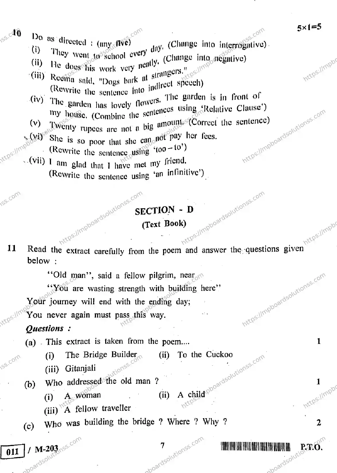 MP Board Class 10 English Special HE-949285 Final Paper 2021 Image 7