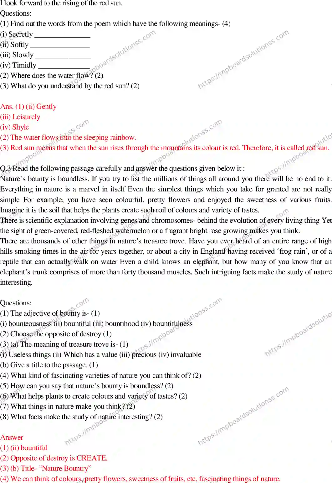MP Board Class 10 English Special With Answer-551700 Final Paper 2017 Image 2