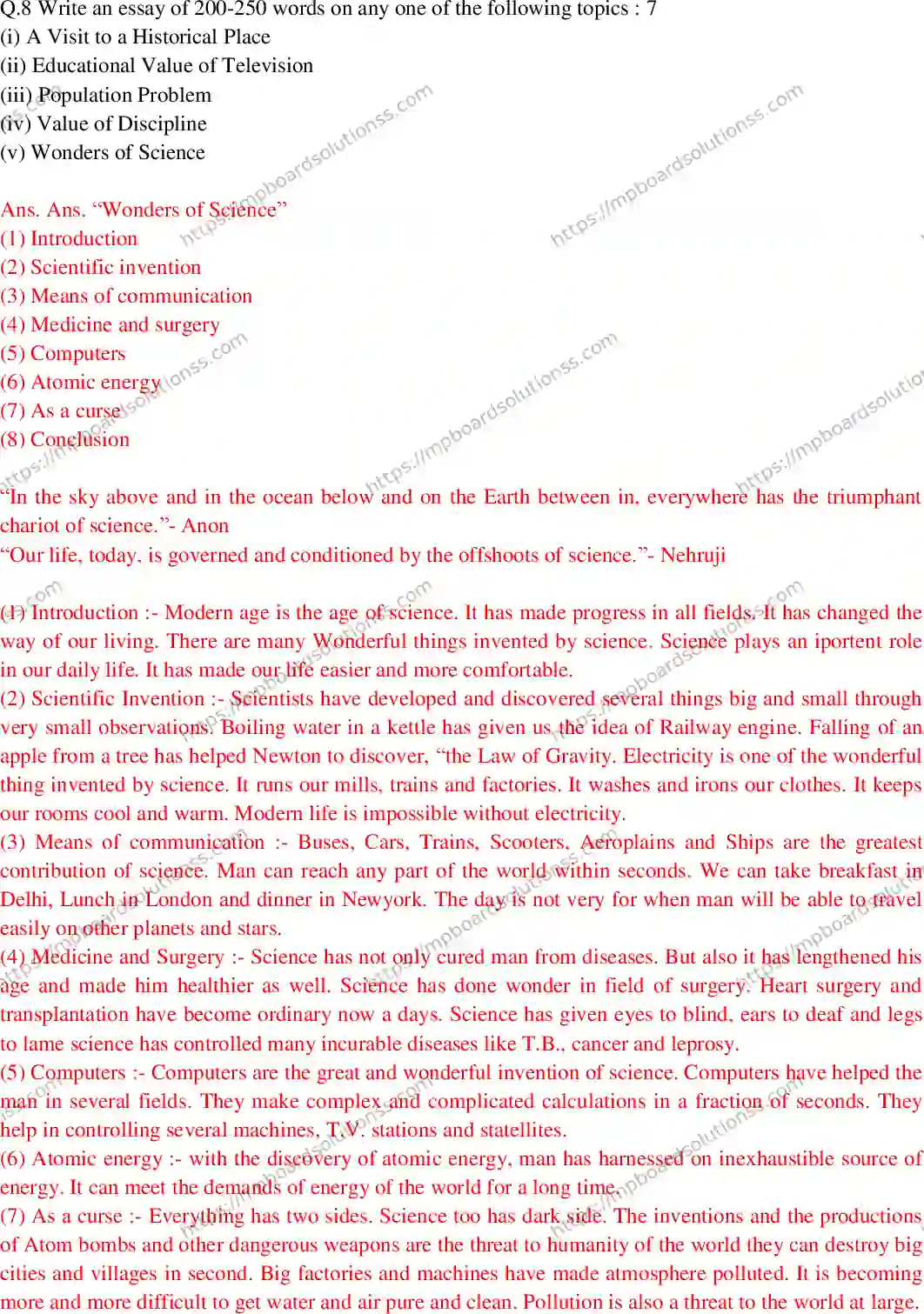 MP Board Class 10 English Special With Answer-551700 Final Paper 2017 Image 5