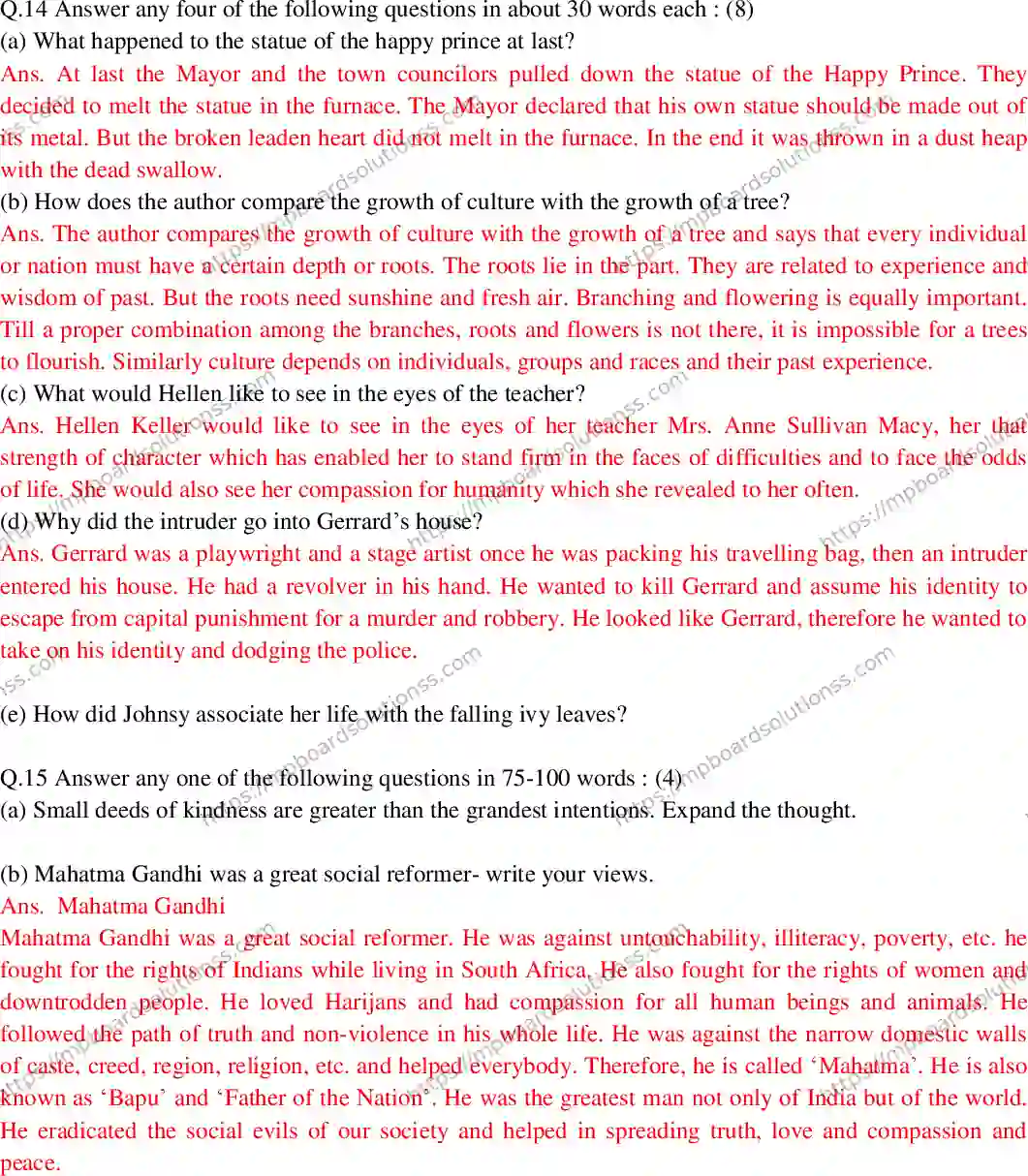 MP Board Class 10 English Special With Answer-551700 Final Paper 2017 Image 8
