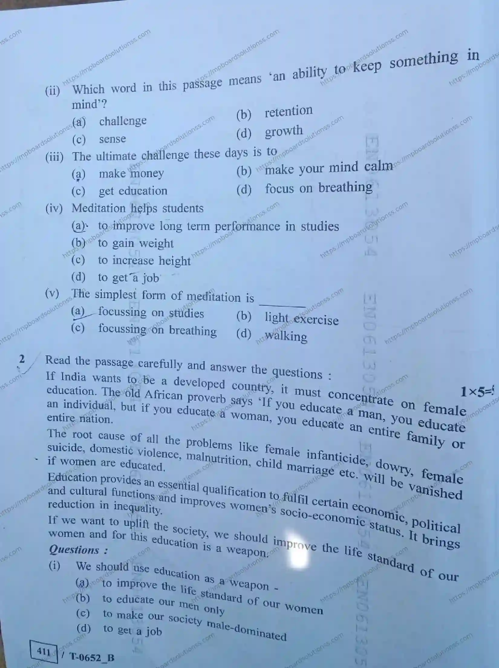 MP Board Class 10 English T Set B-450672 Final Paper 2024 Image 2