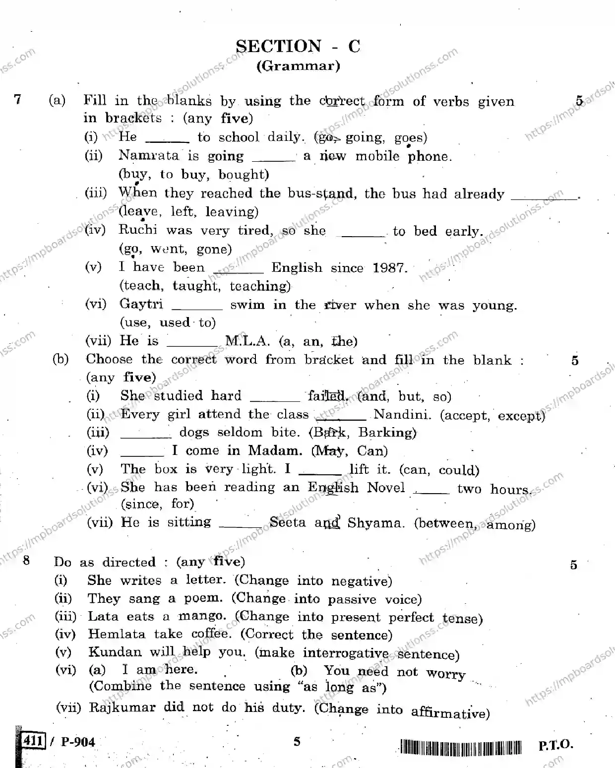MP Board Class 10 General English-601784 Final Paper 2020 Image 5
