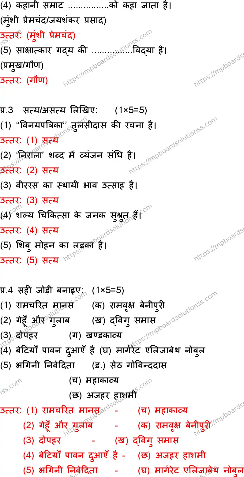 MP Board Class 10 Hindi Special With Answer-129673 Final Paper 2018 Image 2