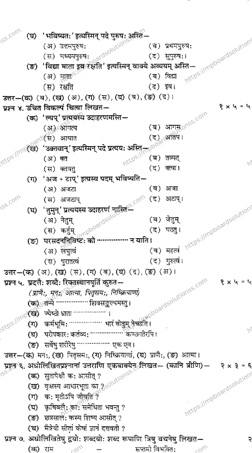 MP Board Class 10 Sanskrit-257206 Final Paper 2016 Image 2