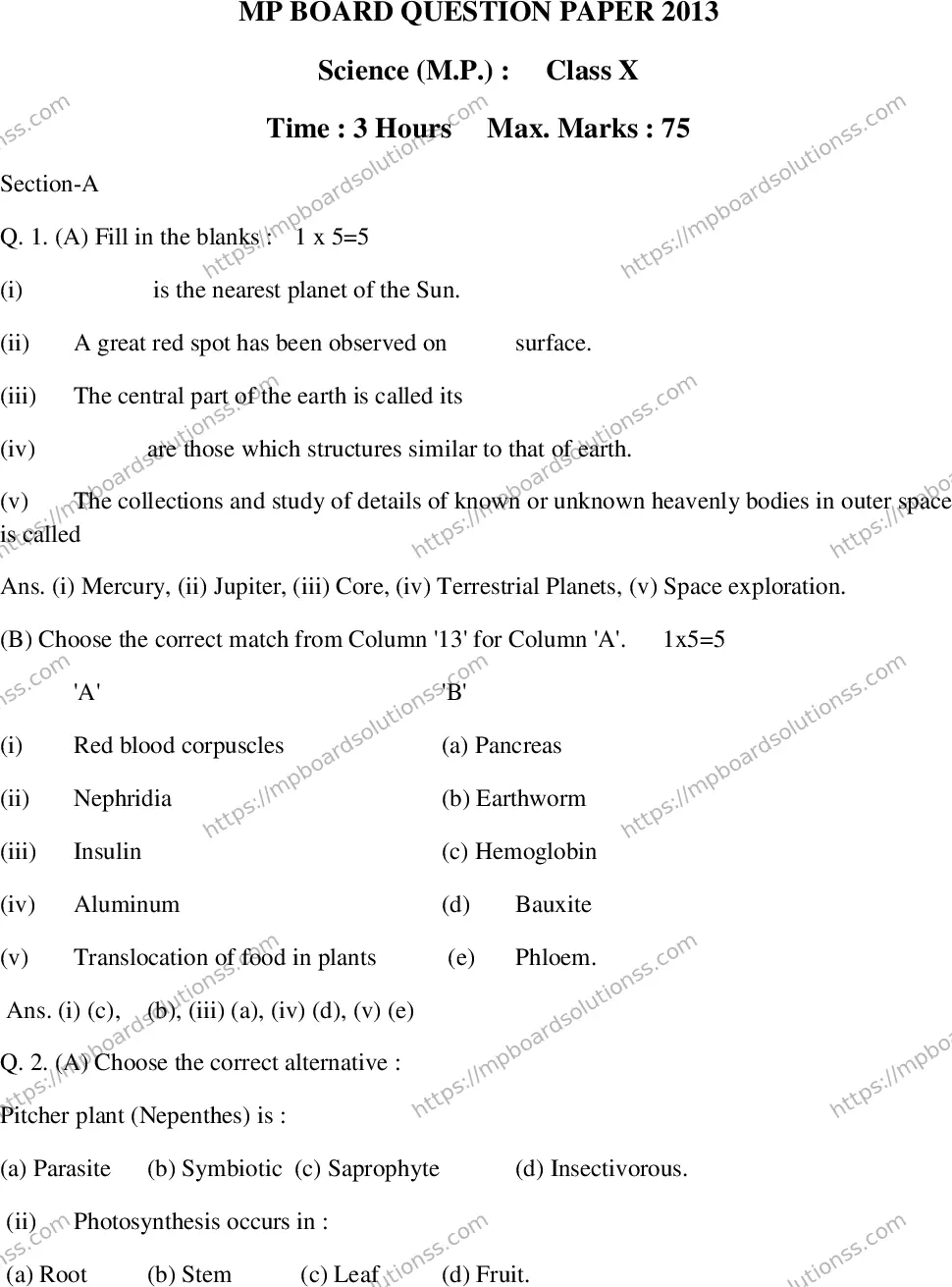 MP Board Class 10 Science EM-888643 Final Paper 2013 Image 1