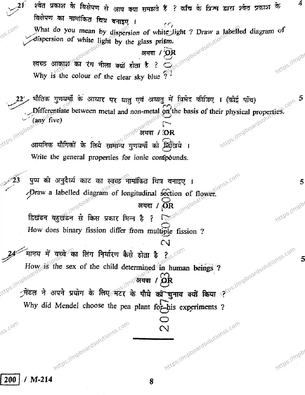 MP Board Class 10 Science HE-155782 Final Paper 2021 Image 8