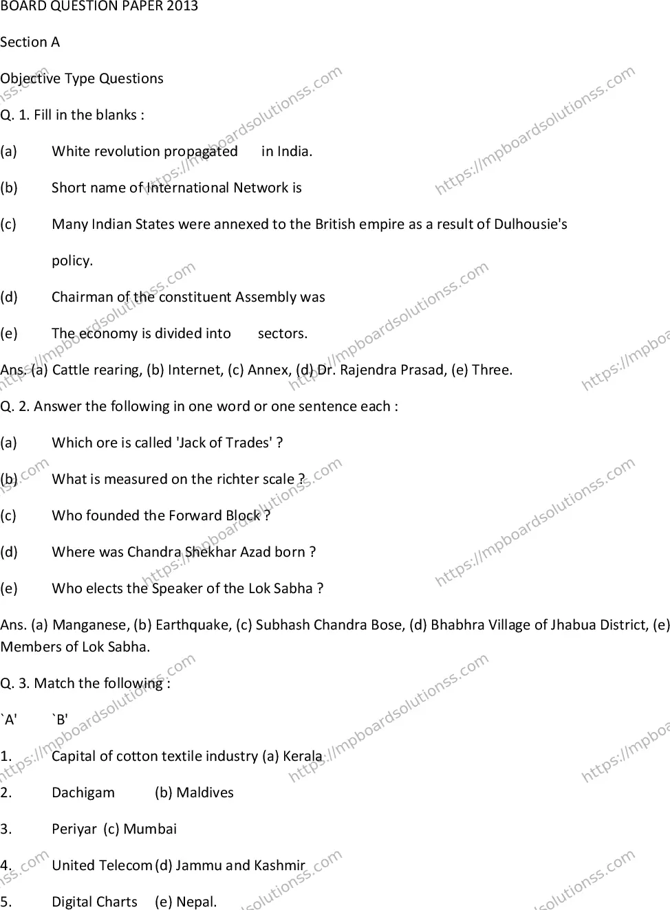MP Board Class 10 Social Science EM-126562 Final Paper 2013 Image 1