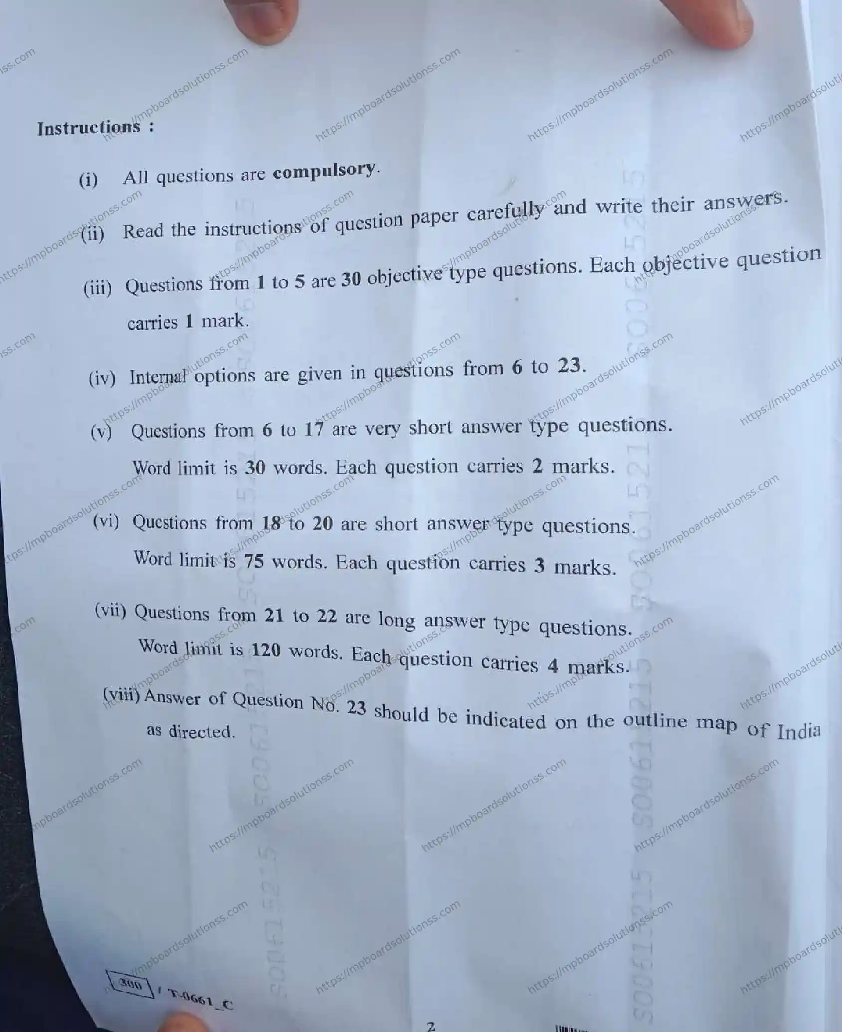 MP Board Class 10 Social Science T Set C-246802 Final Paper 2024 Image 2