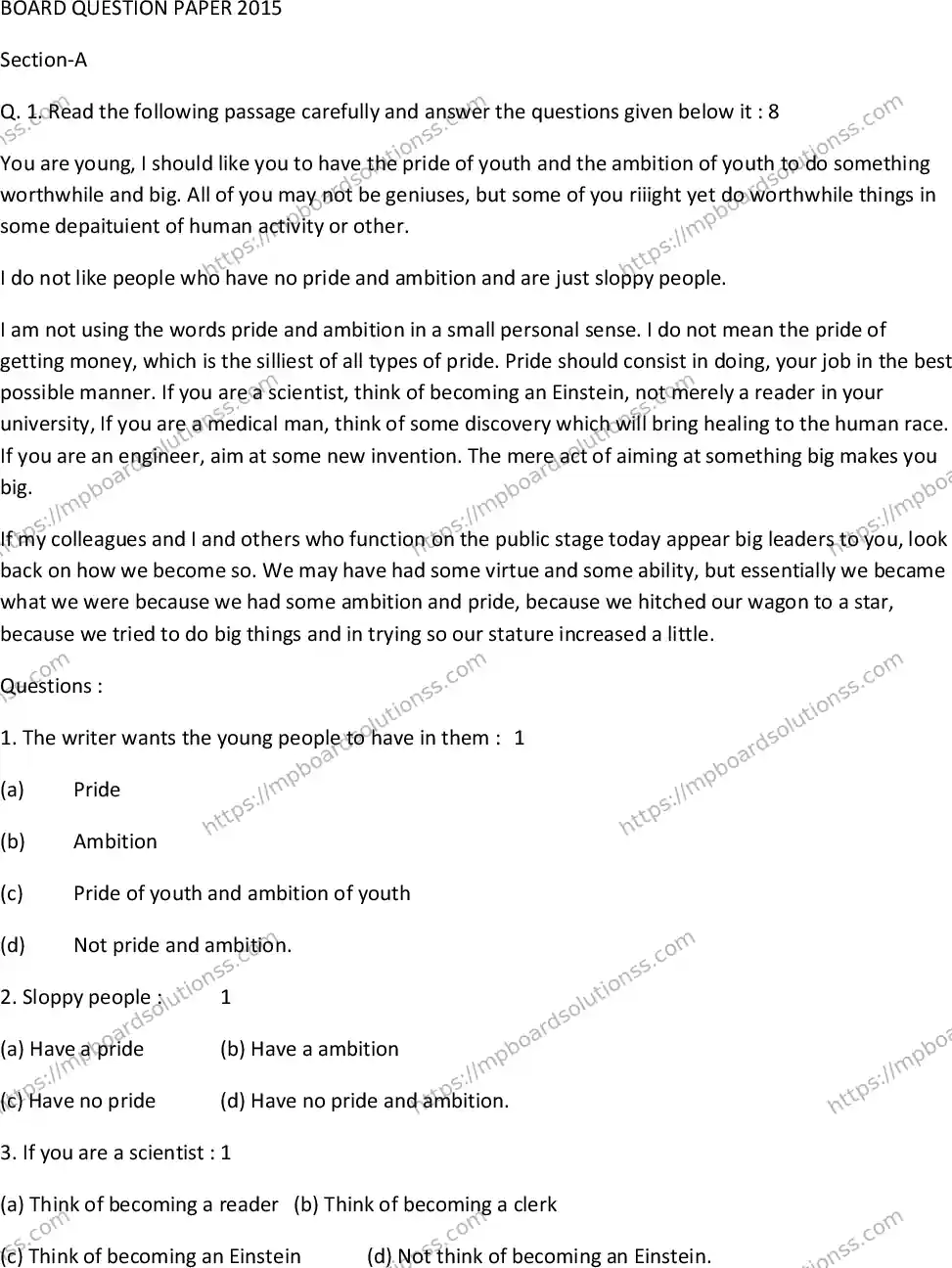 MP Board Class 10 Special English-222035 Final Paper 2015 Image 1