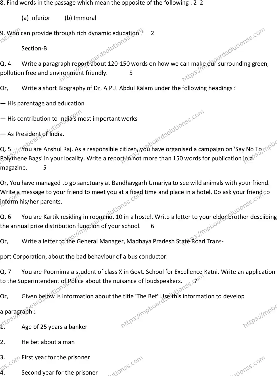 MP Board Class 10 Special English-222035 Final Paper 2015 Image 4
