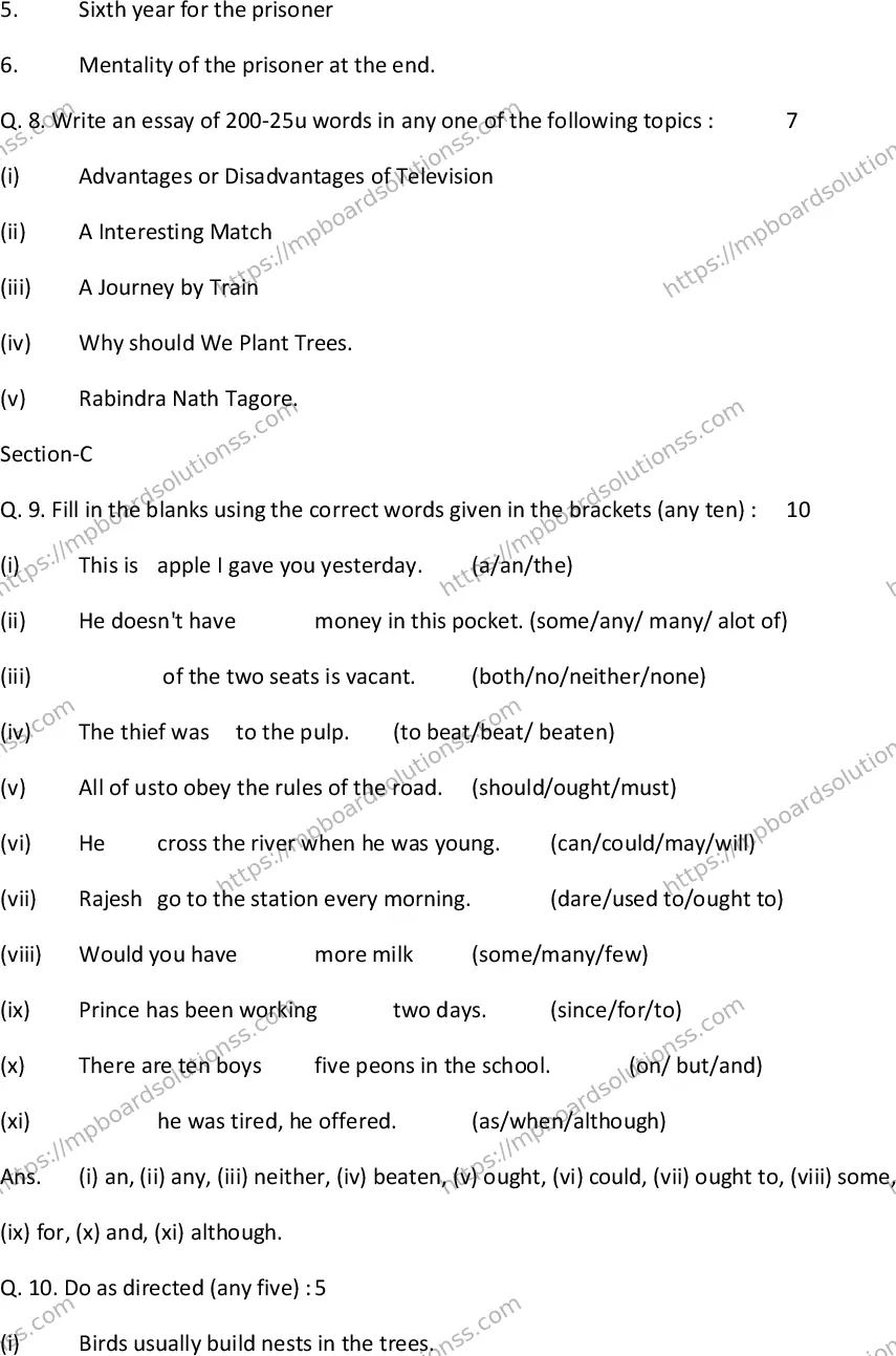 MP Board Class 10 Special English-222035 Final Paper 2015 Image 5