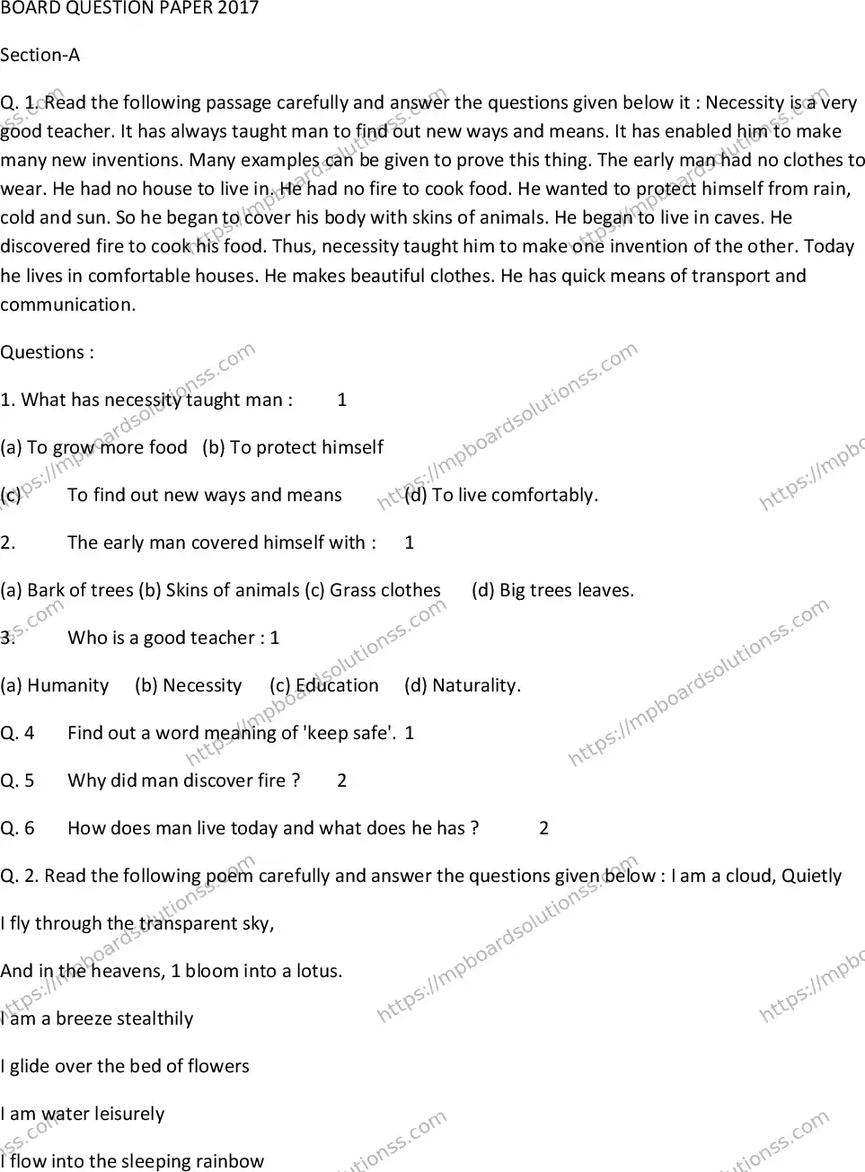 MP Board Class 10 Special English EM-672164 Final Paper 2017 Image 1