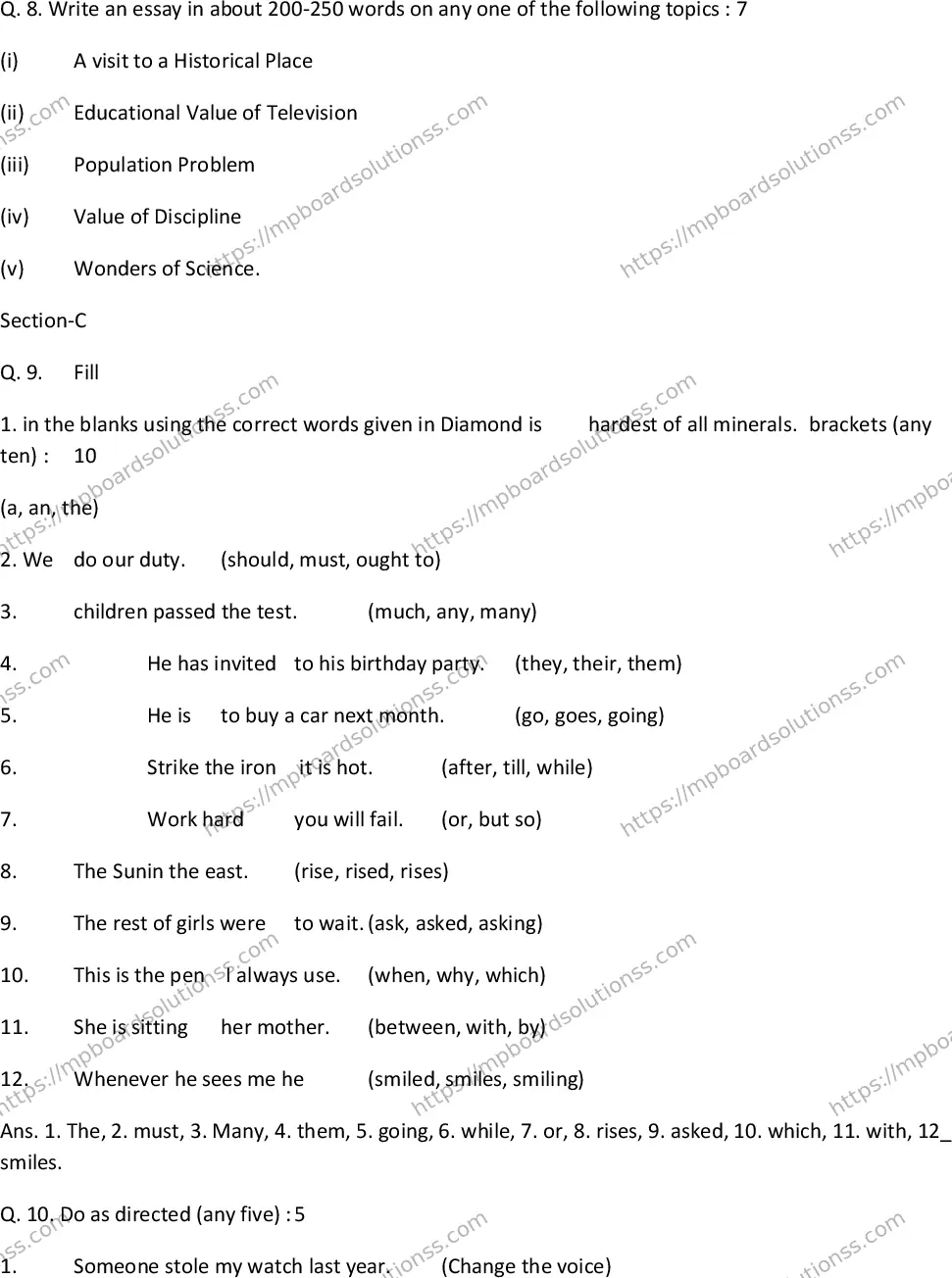 MP Board Class 10 Special English EM-672164 Final Paper 2017 Image 4