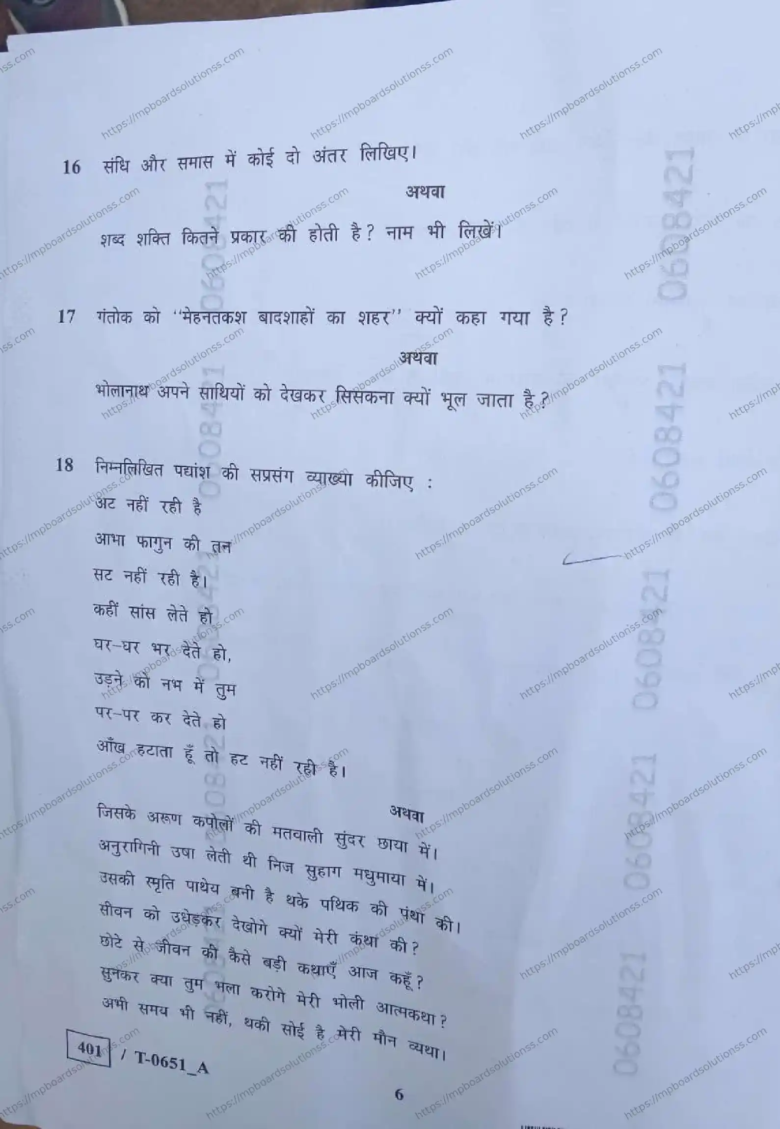 MP Board Class 10 हिंदी T Set A-392942 Final Paper 2024 Image 6