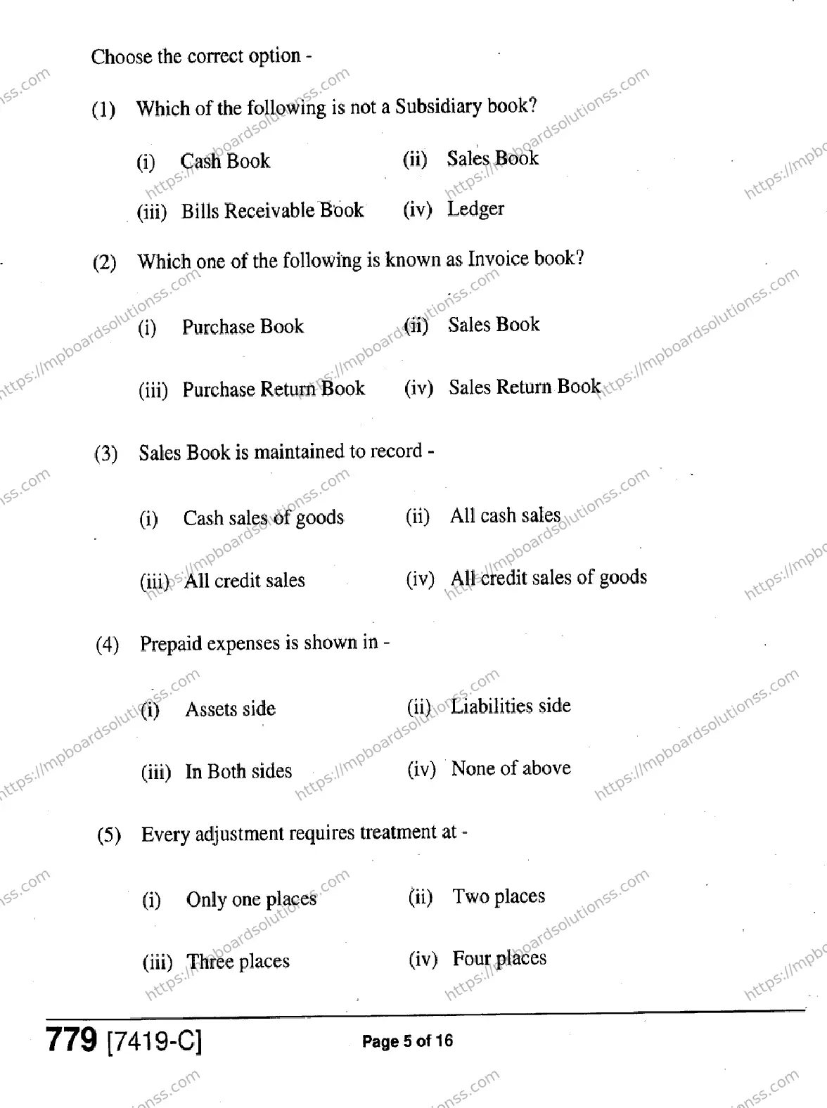 MP Board Class 11 Accountancy Book Keeping & Accountancy-455337 Final Paper 2020 Image 5