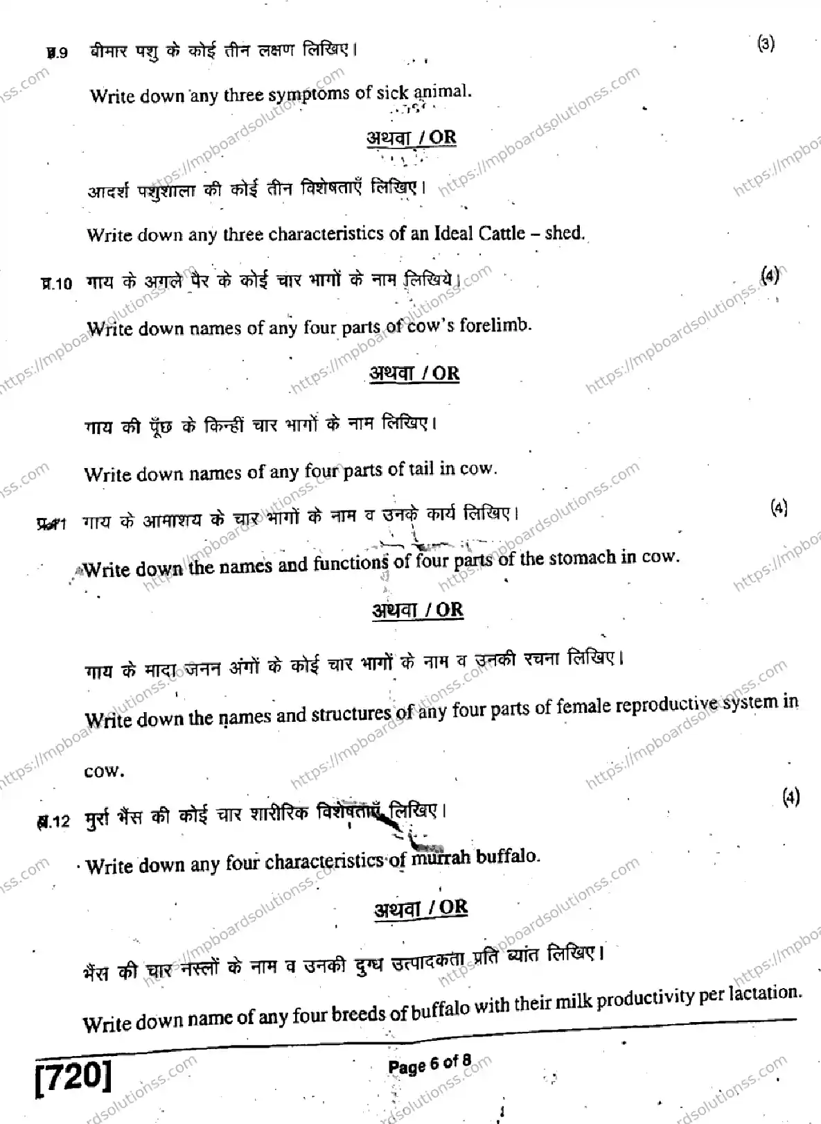 MP Board Class 11 Animal, Husbandry, Milk, Trade-127033 Final Paper 2019 Image 6